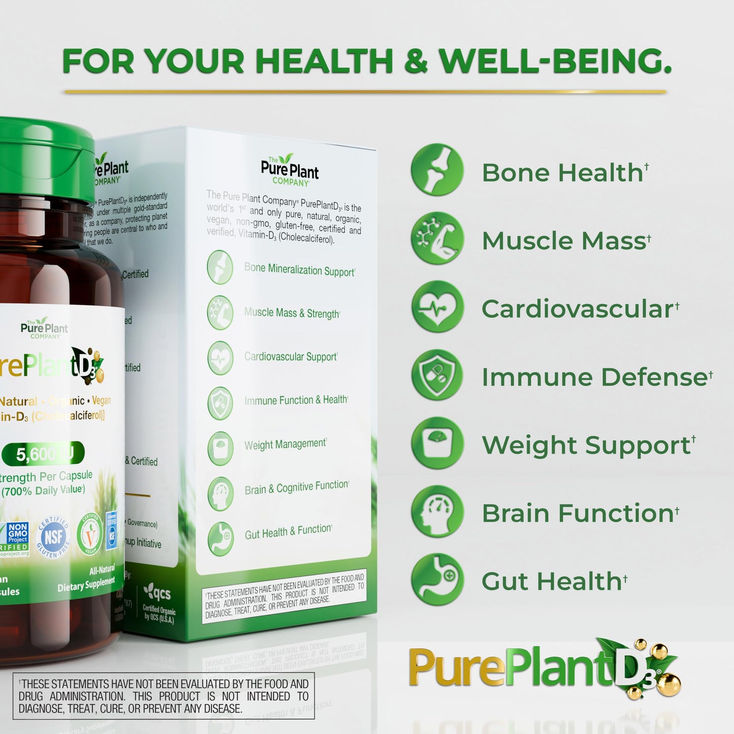 The Pure Plant Company PurePlantD3 Vegan Vitamin D3 5600 IU Organic Plant-Based Capsules, 28 Count