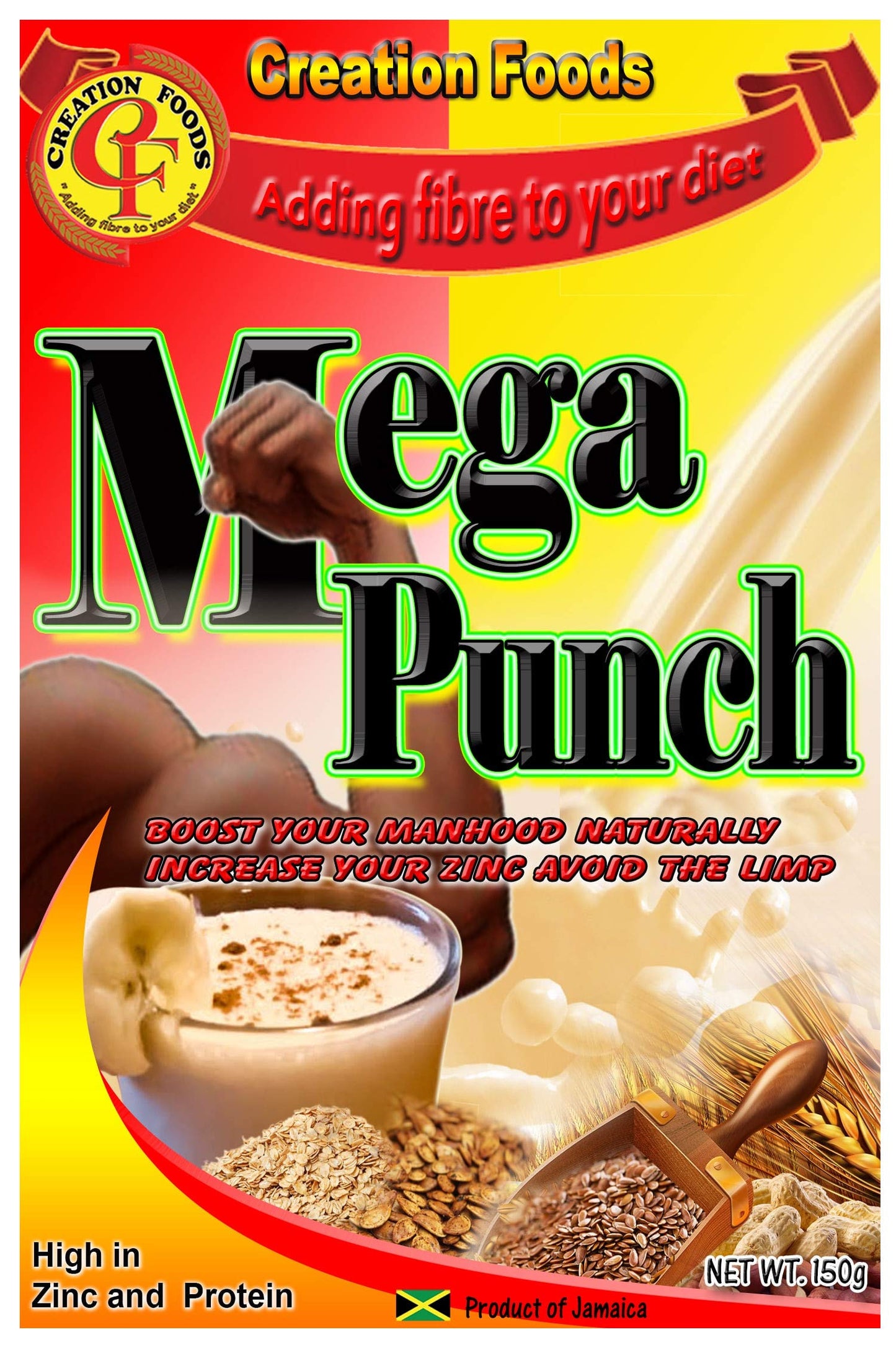 Creation Foods Mega Punch Jamaica's Finest Breakfast and Sports Men's Health Drink Powder, 3 Pack, 5.2911