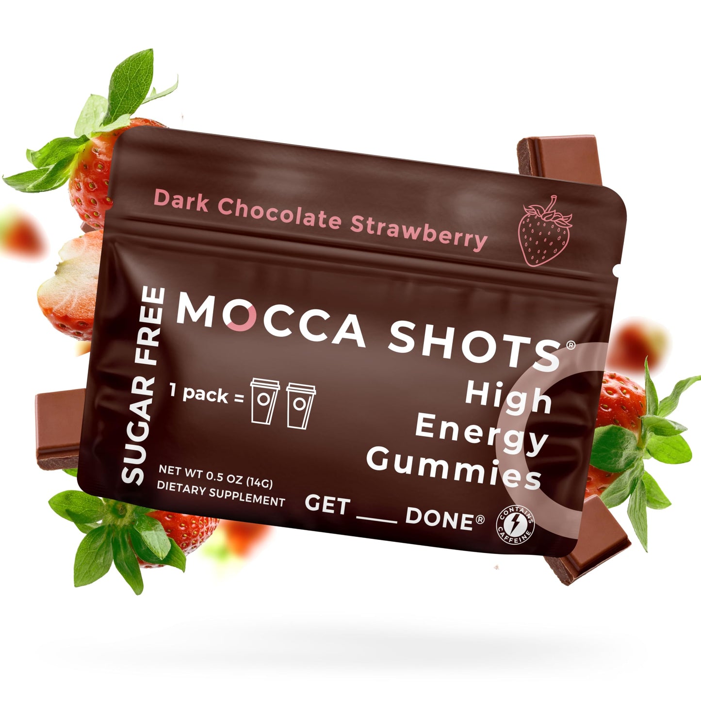 SGC Mocca Shots Sugar-Free Caffeine Gummies Strawberry 200mg, Gummy, 12