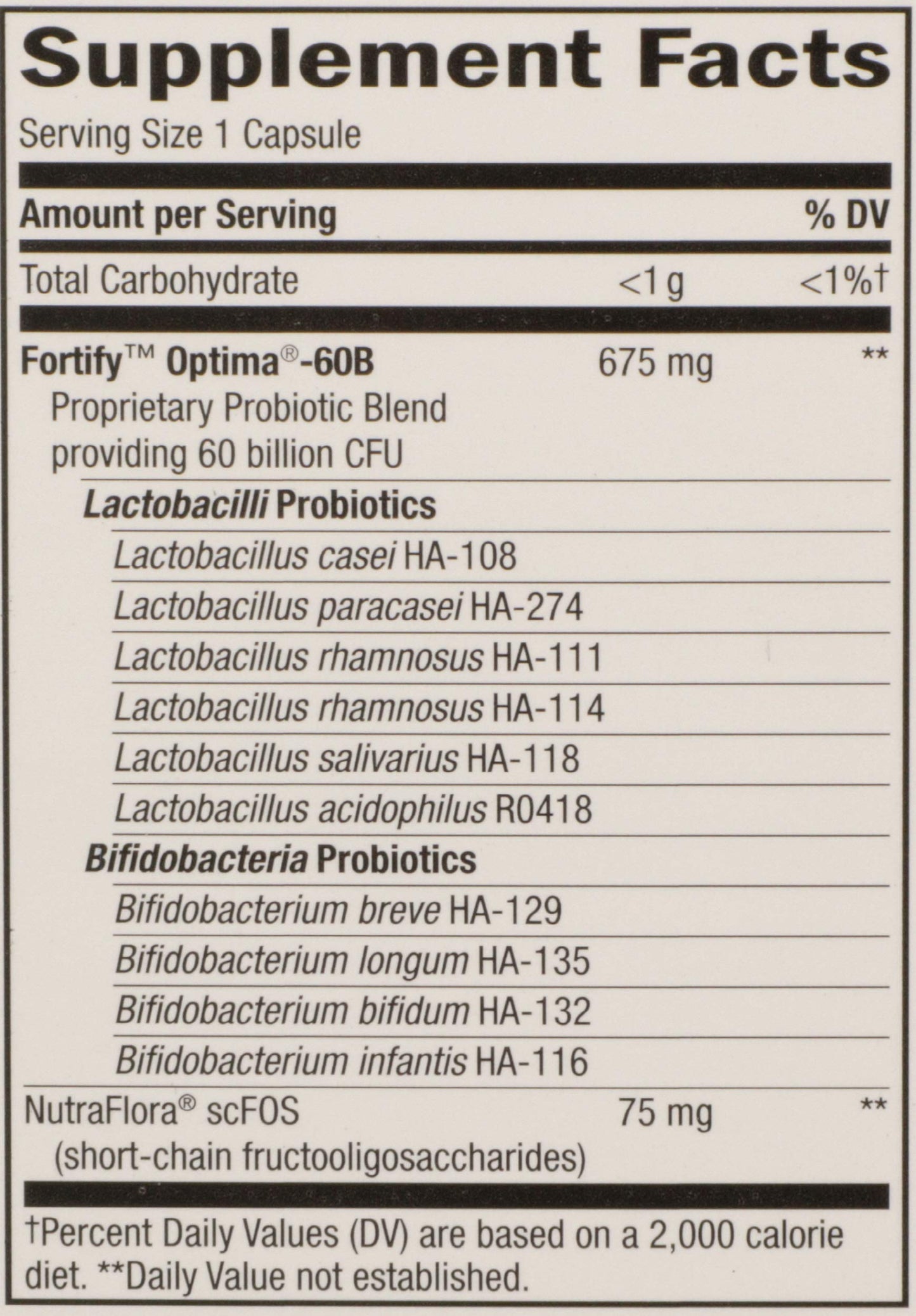Nature's Way Fortify Optima Daily Probiotic Capsules, 60 Billion CFU, 15 Strains, Prebiotic, 30 Count