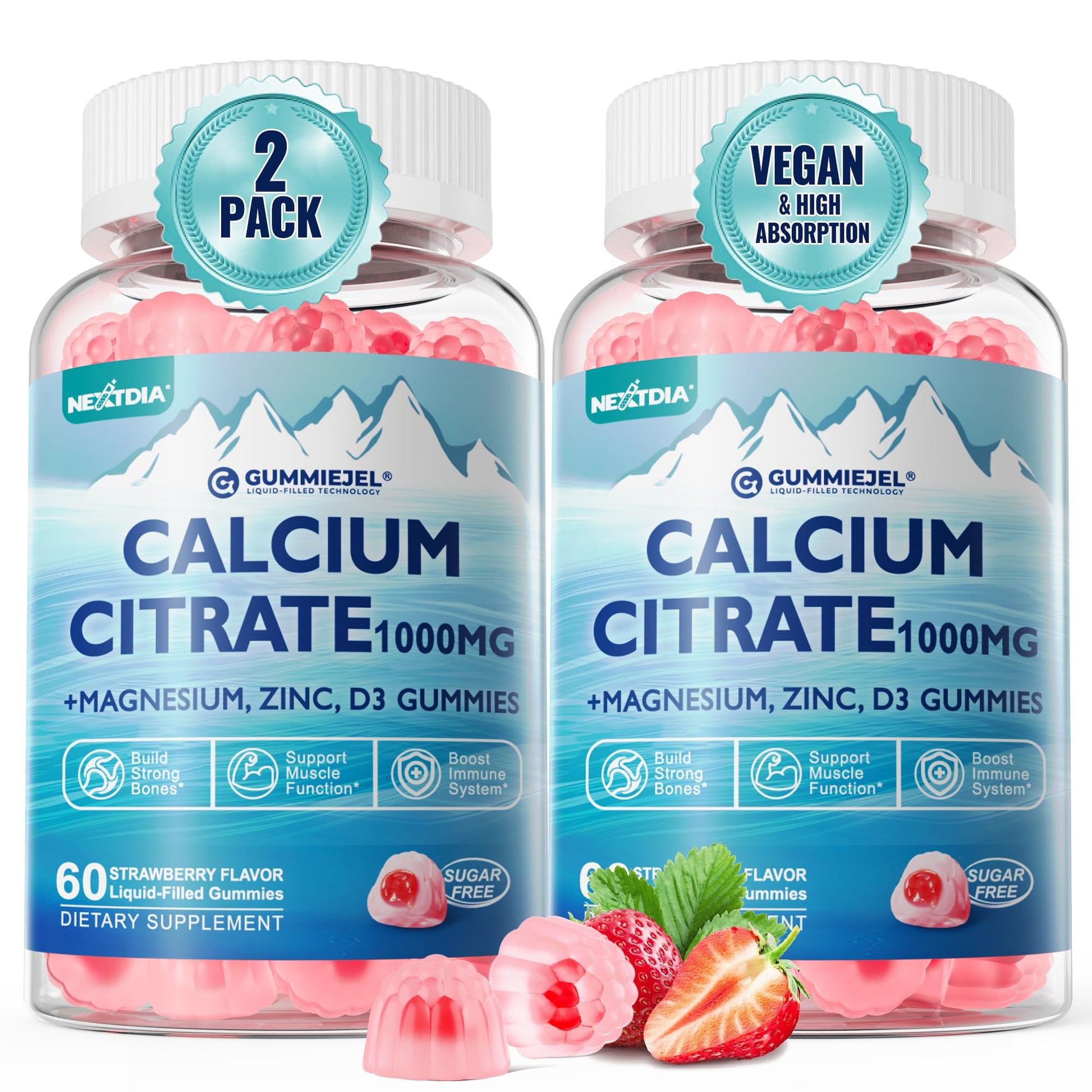 Nextdia Calcium Citrate Vitamin D3 1000IU Gummies, 120 Count