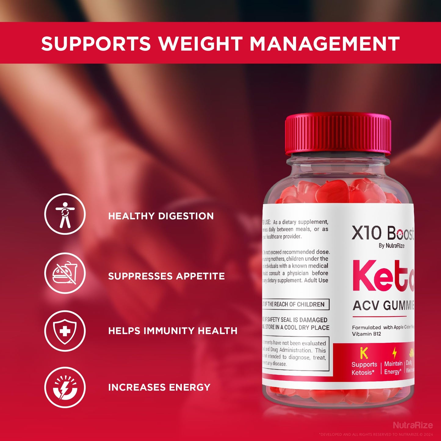 NutraRize X10 Boost Keto+ ACV Gummies, 120 Gummies