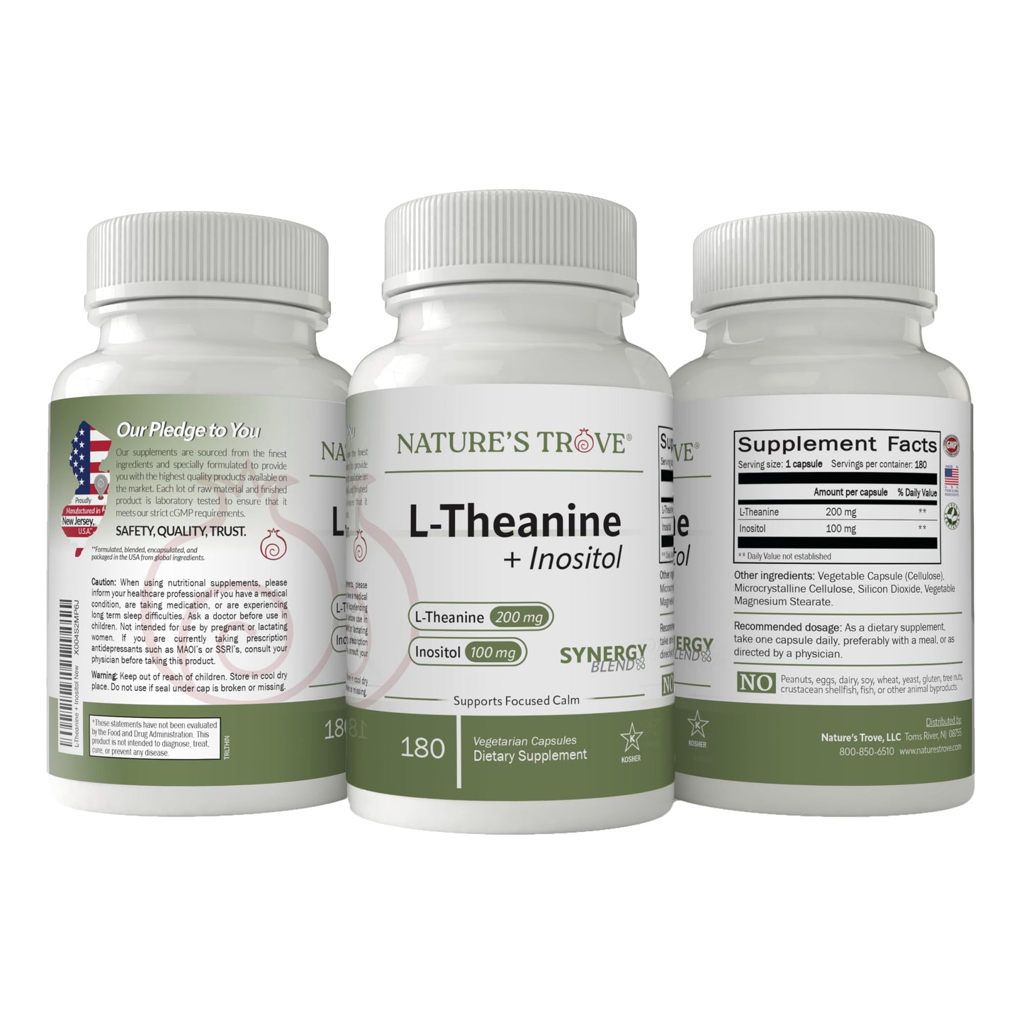 Nature's Trove L-Theanine 200mg with Inositol 100mg, 180 Capsules
