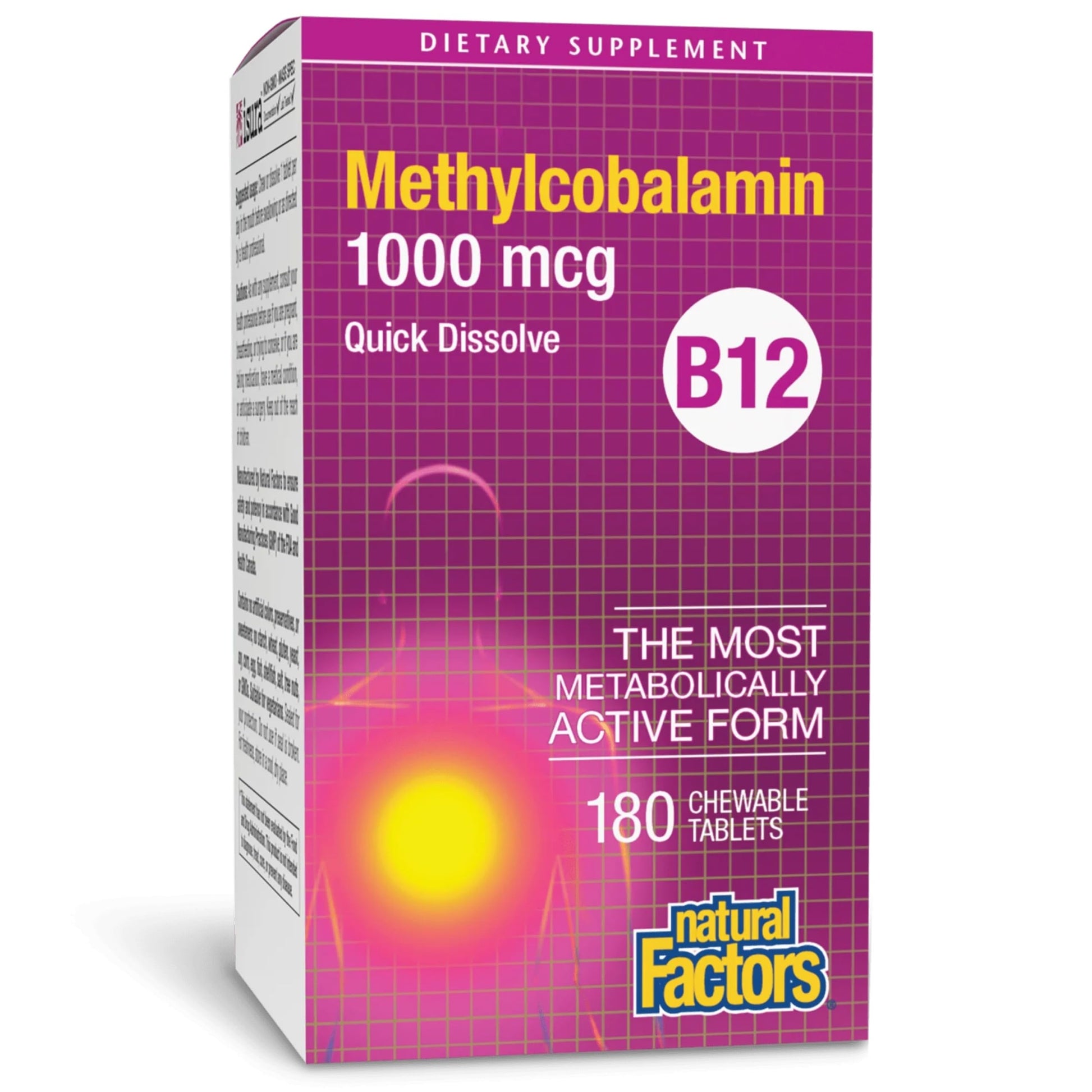 Natural Factors Methylcobalamin 1,000 mcg Vitamin B12 Supplement in Metabolically Active Form Tablets 180 Count