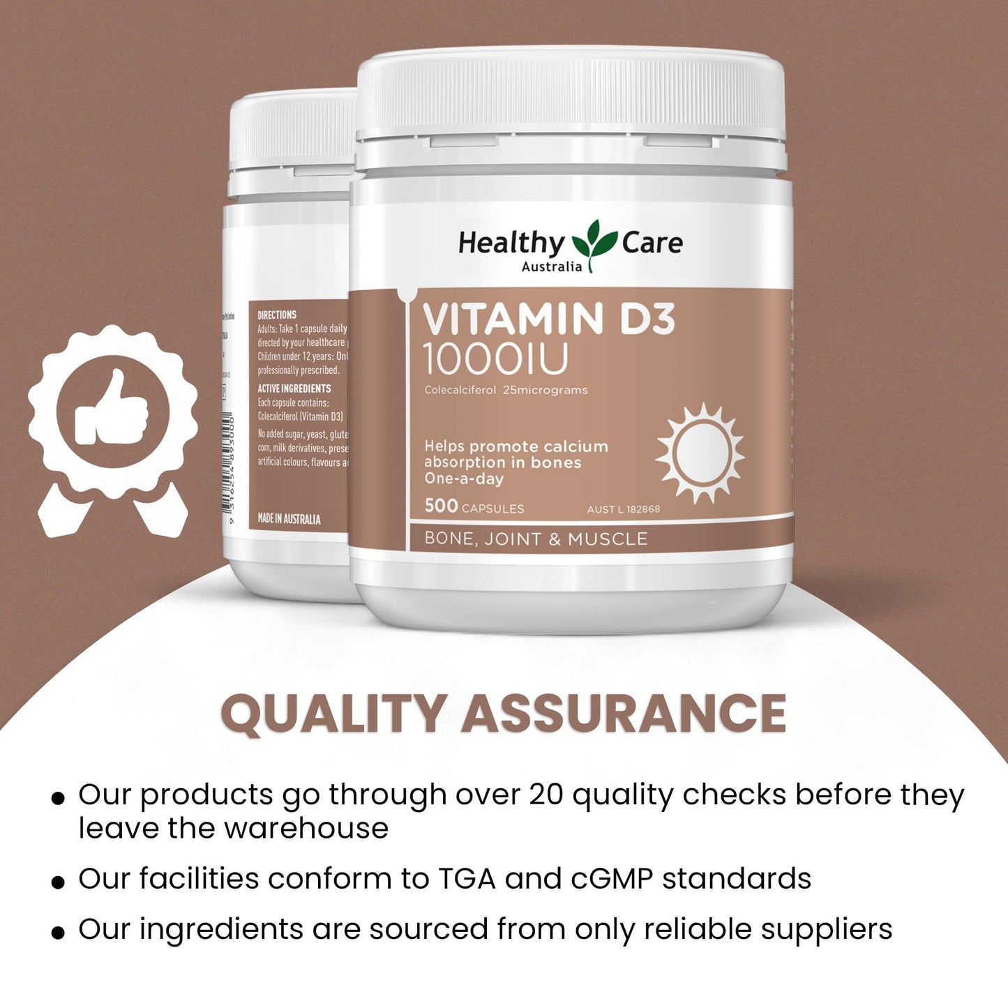 Healthy Care Vitamin D3 1000IU Capsules 500 Count