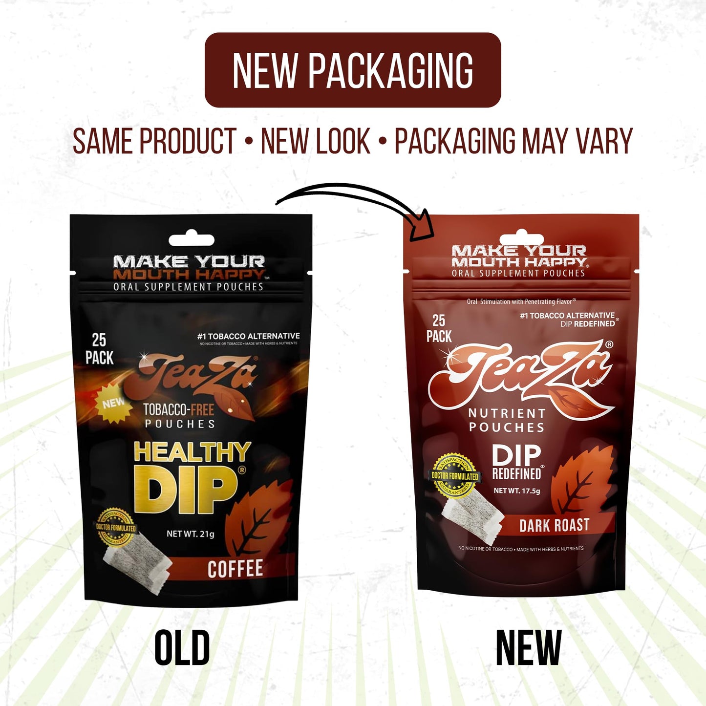 TeaZa Energy Pouches Nicotine-Free Tobacco-Free Dark Roast, 100 Count