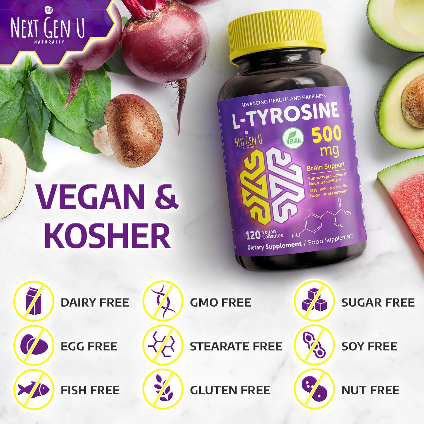 NGU Next Gen U L Tyrosine 500 mg Capsules, 120 Capsules