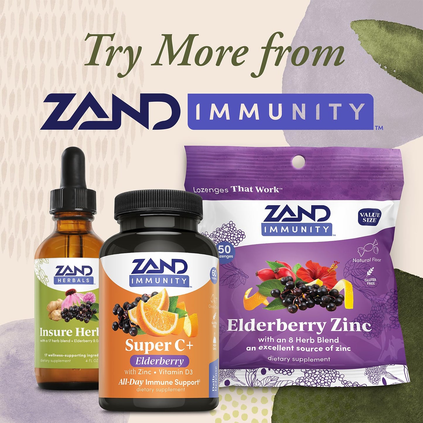 ZAND Immunity Super C+ with Elderberry All Day Immune Support 1000mg PureWay-C Vitamin C Plus Zinc & Vitamin D-3 Enhanced Absorption 60 Tablets