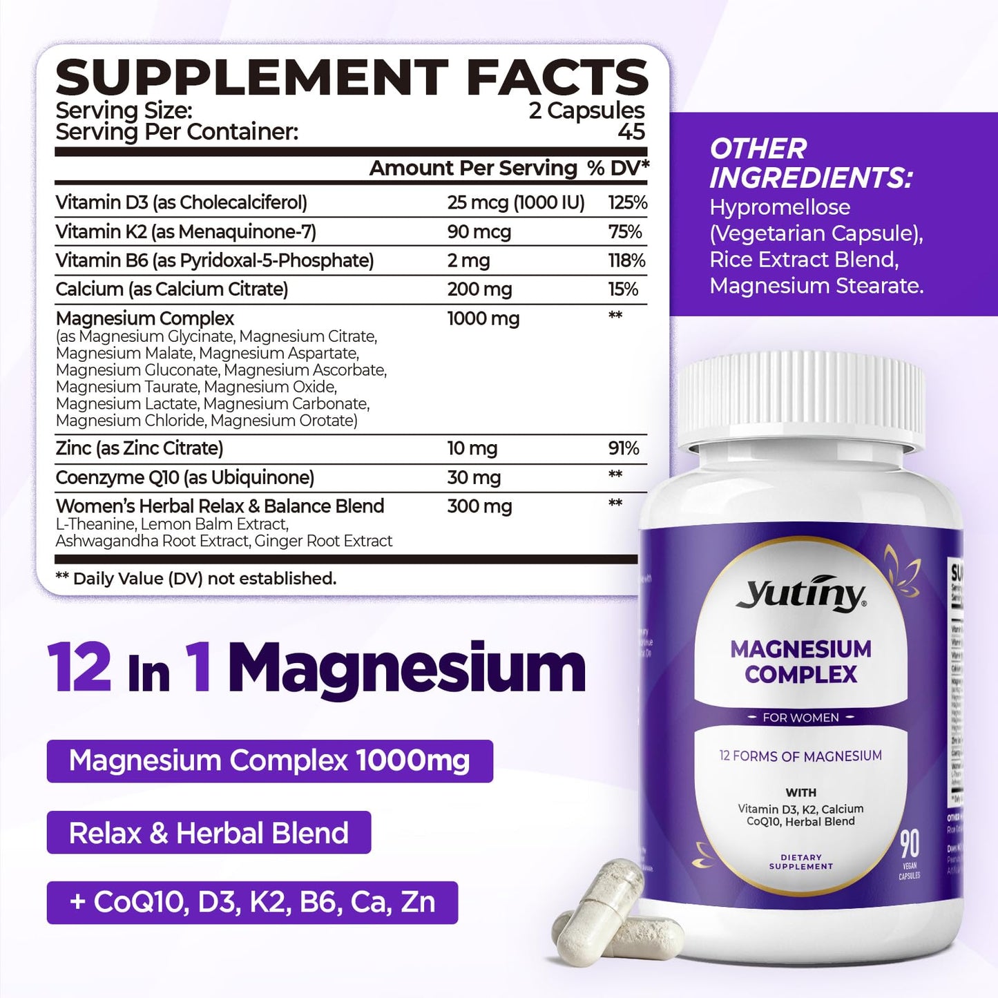 Yutiny Magnesium Complex 1000mg for Women Gummies, 90 Count