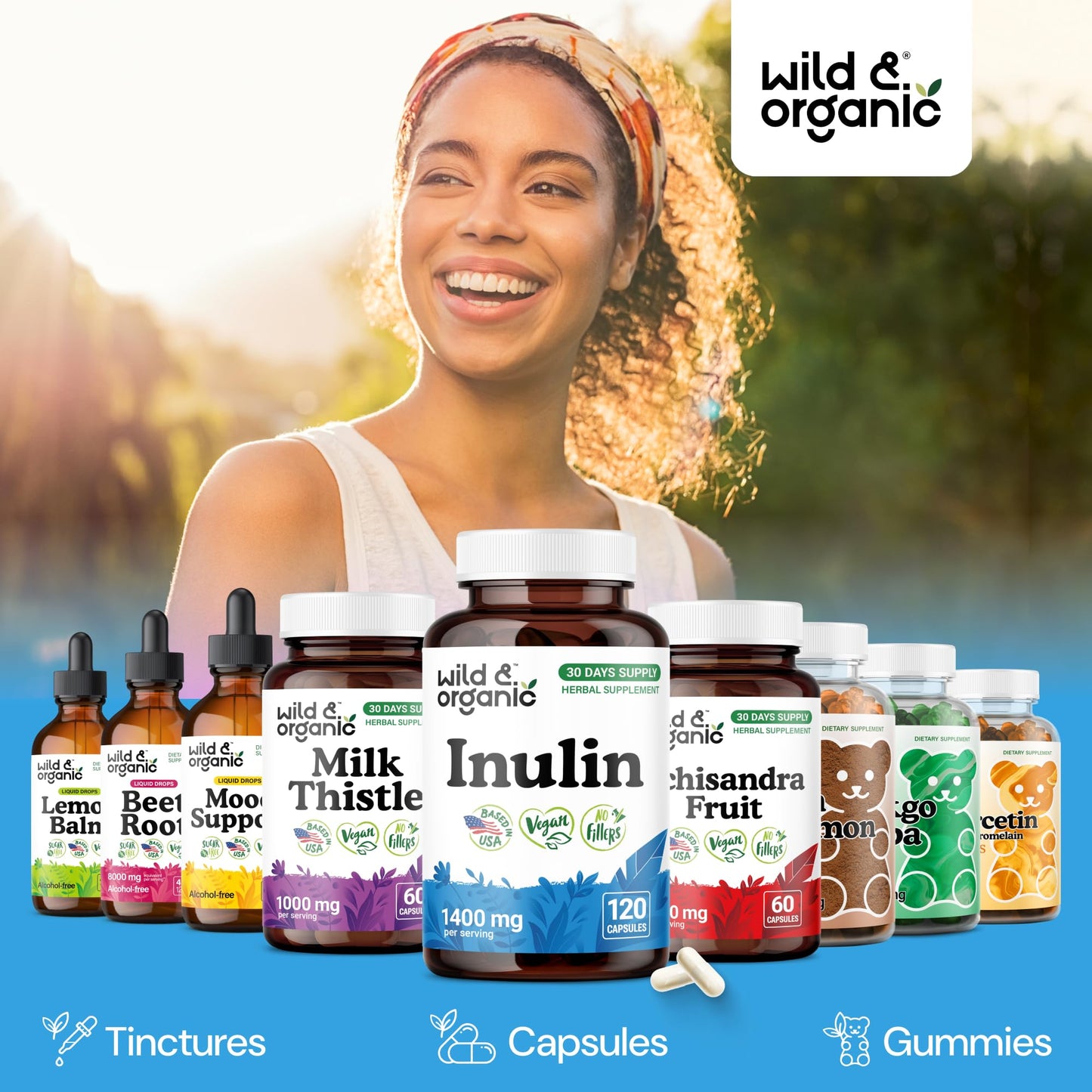 Wild & Organic Inulin 1400 mg Capsules, 120 Count