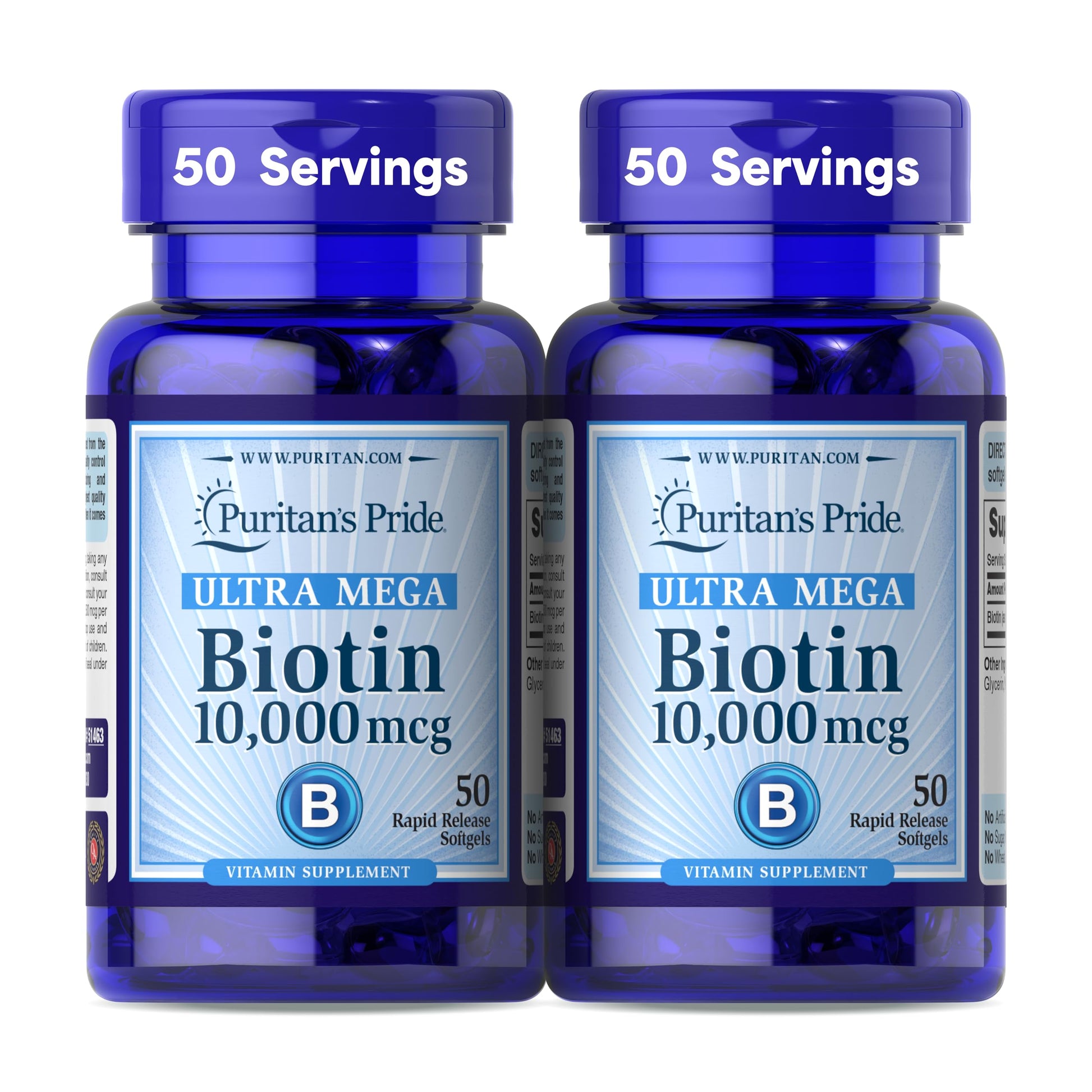 Puritan's Pride Premium Ultra Mega Biotin 10,000mcg Softgels, 100 Count