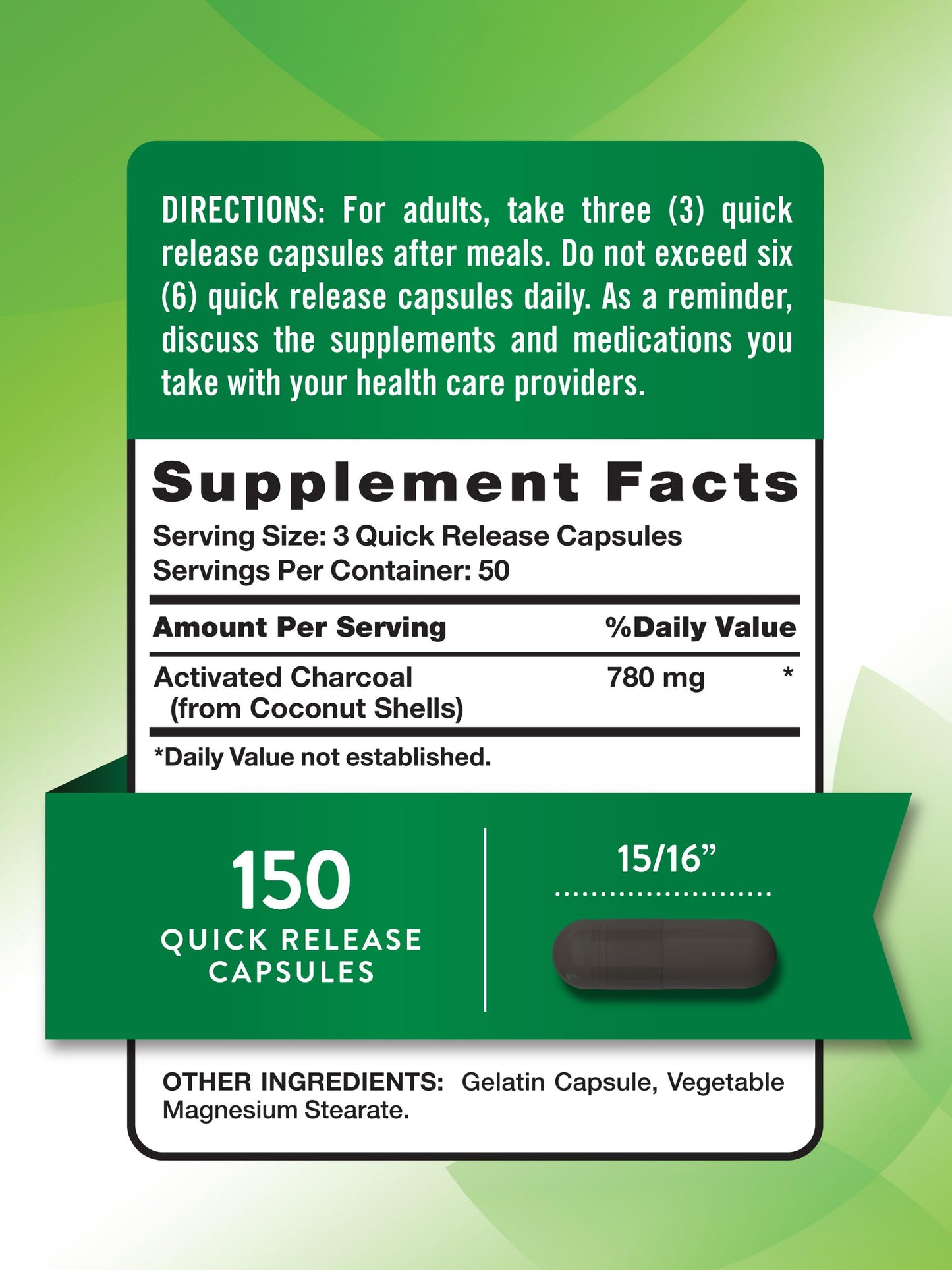 Nature's Truth Activated Charcoal Capsules 150 Count