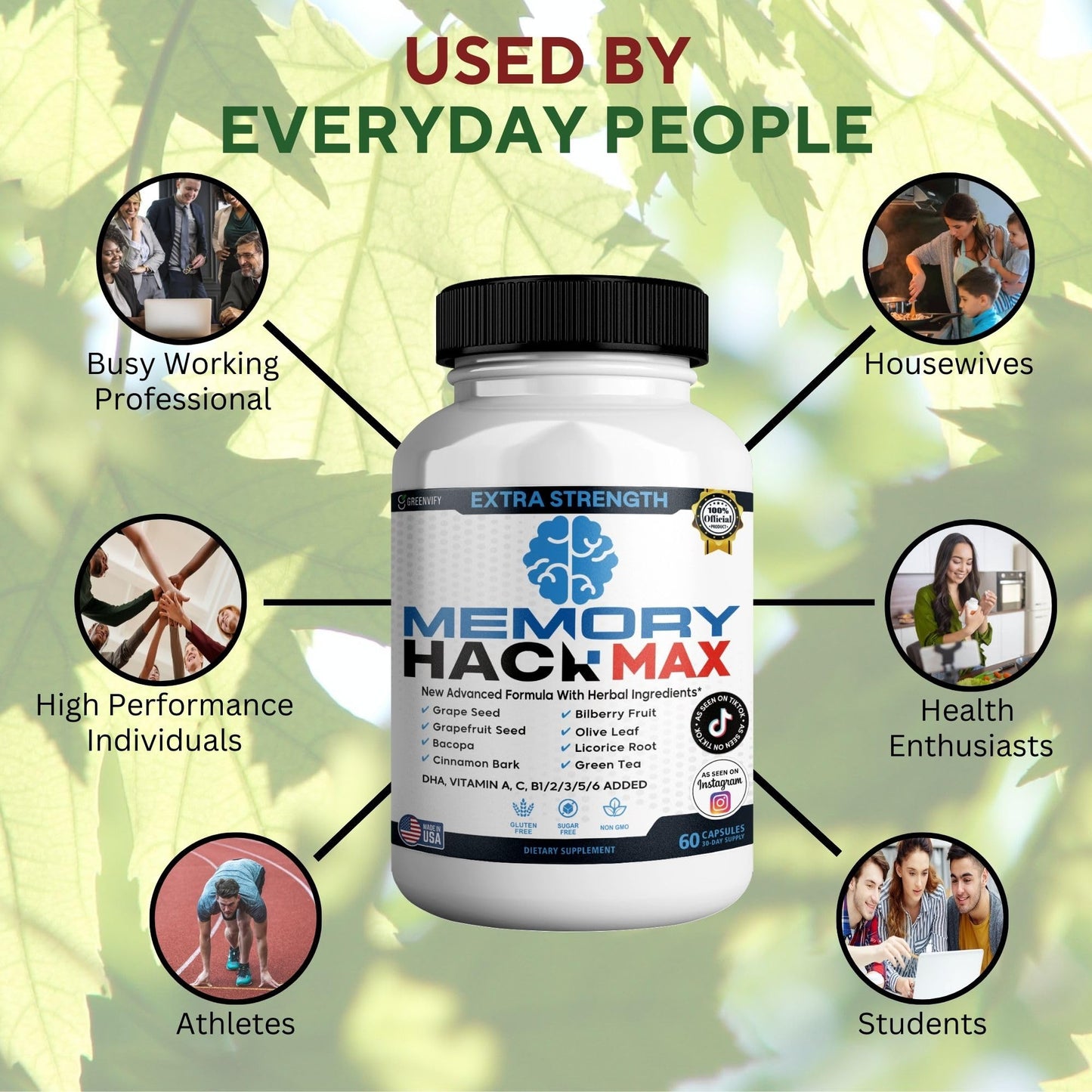 GREENVIFY Memory Hack Max Brain Support Supplement, 60 Capsules