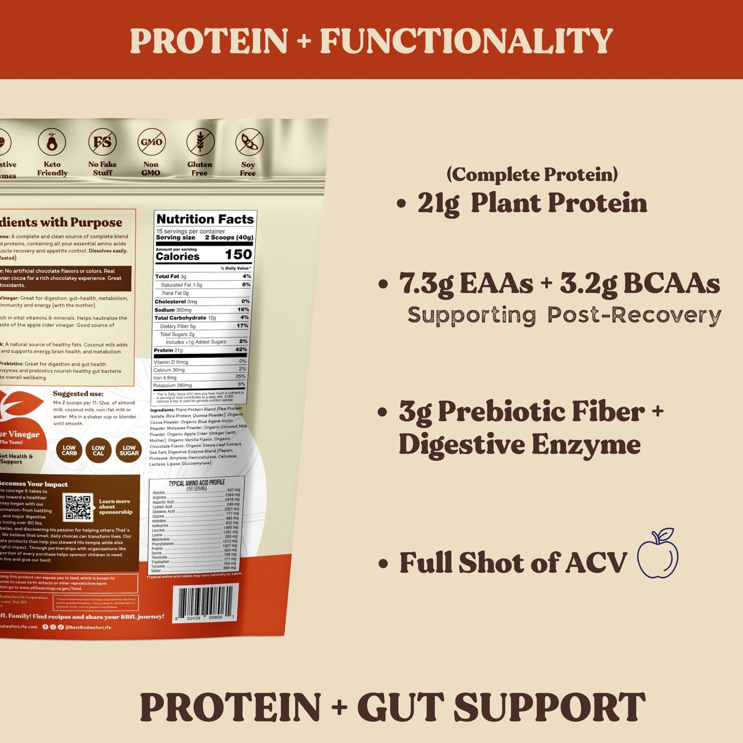 BBfL Plant-Based Protein Shake Powder, 20.48 oz, 15 Servings