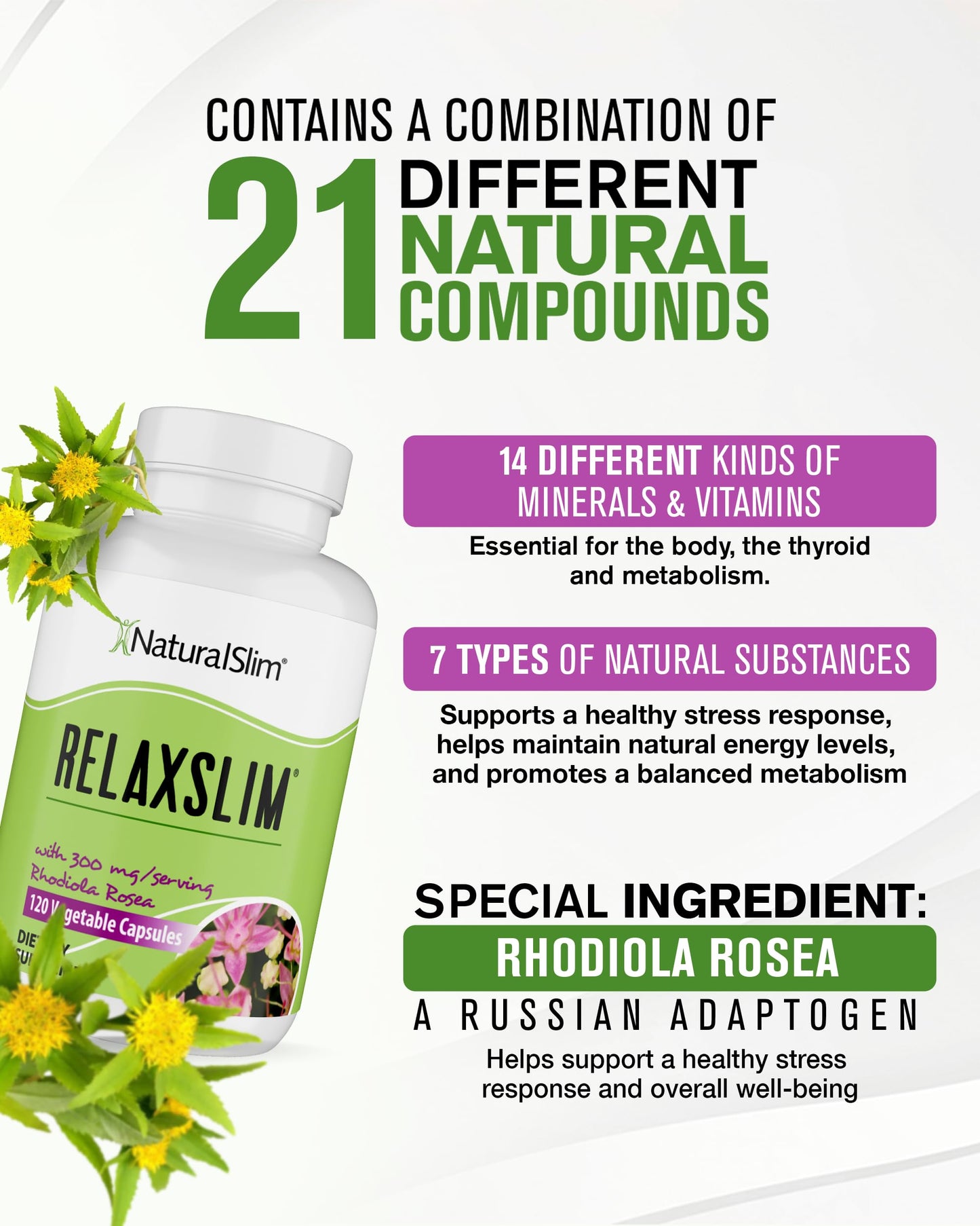 NaturalSlim Relaxslim Rhodiola Rosea & Adaptogenic Herb Capsules, 120 Capsules