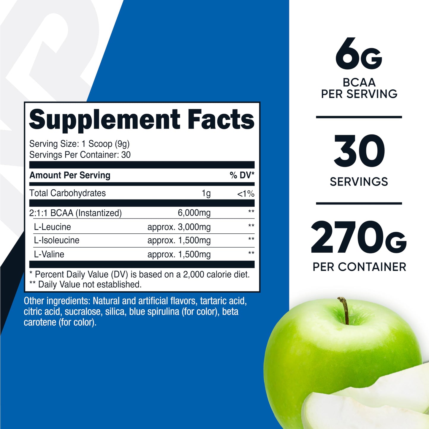 Nutricost BCAA Powder (Green Apple) 30 Servings, 9.6 Ounce