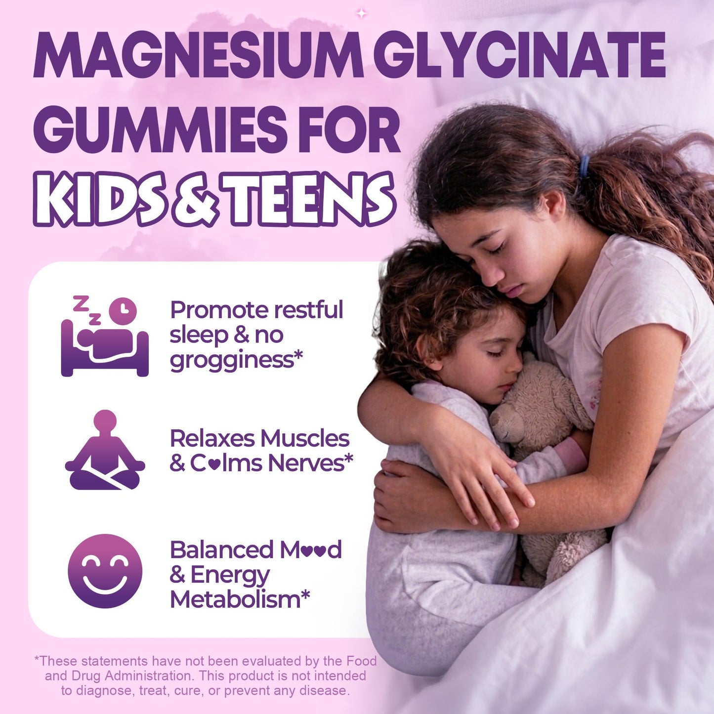 Nextdia Magnesium Glycinate Gummies 400mg/200mg for Kids & Teens, 120 Gummies