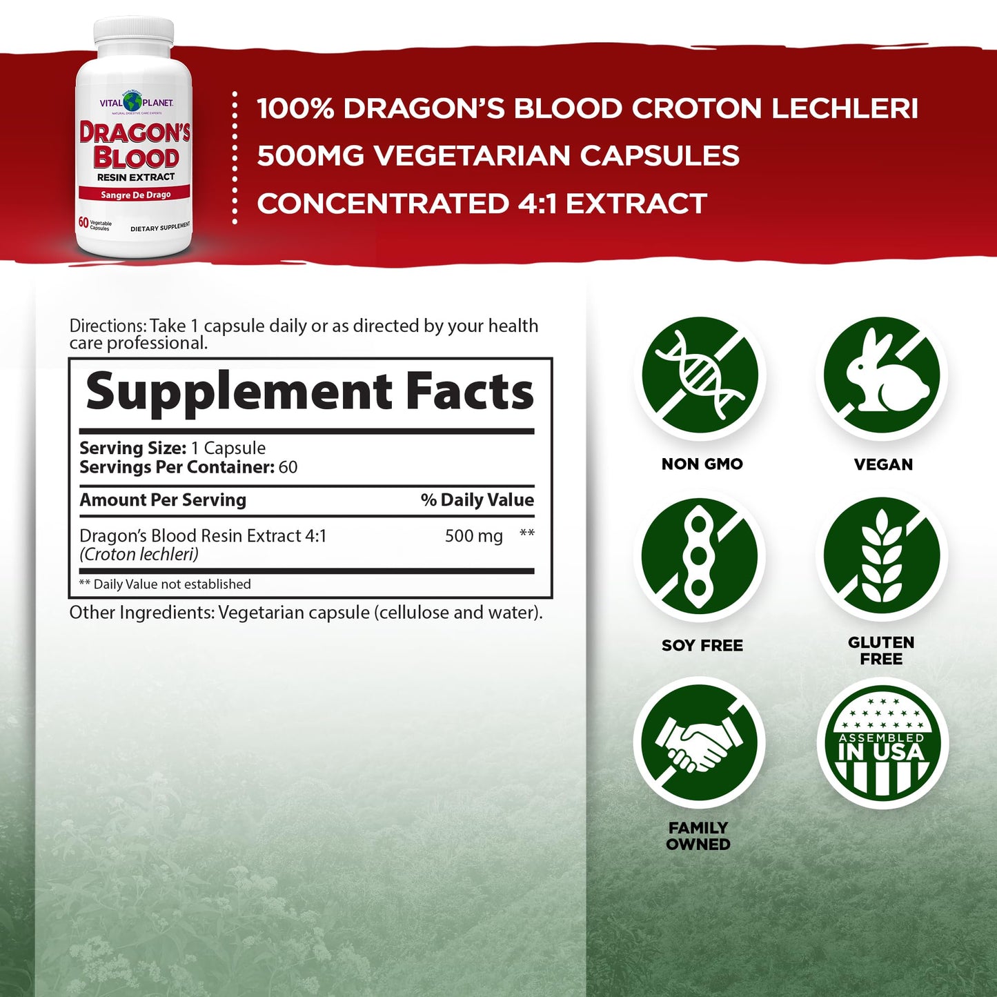 Vital Planet Dragon's Blood Resin Extract Croton Lechleri Digestive Supplement Capsules, 120 Capsules