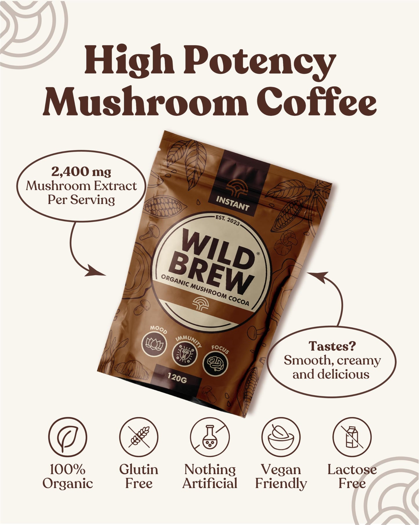 Wild Brew Organic Mushroom Cocoa Powder 4.23 Ounce