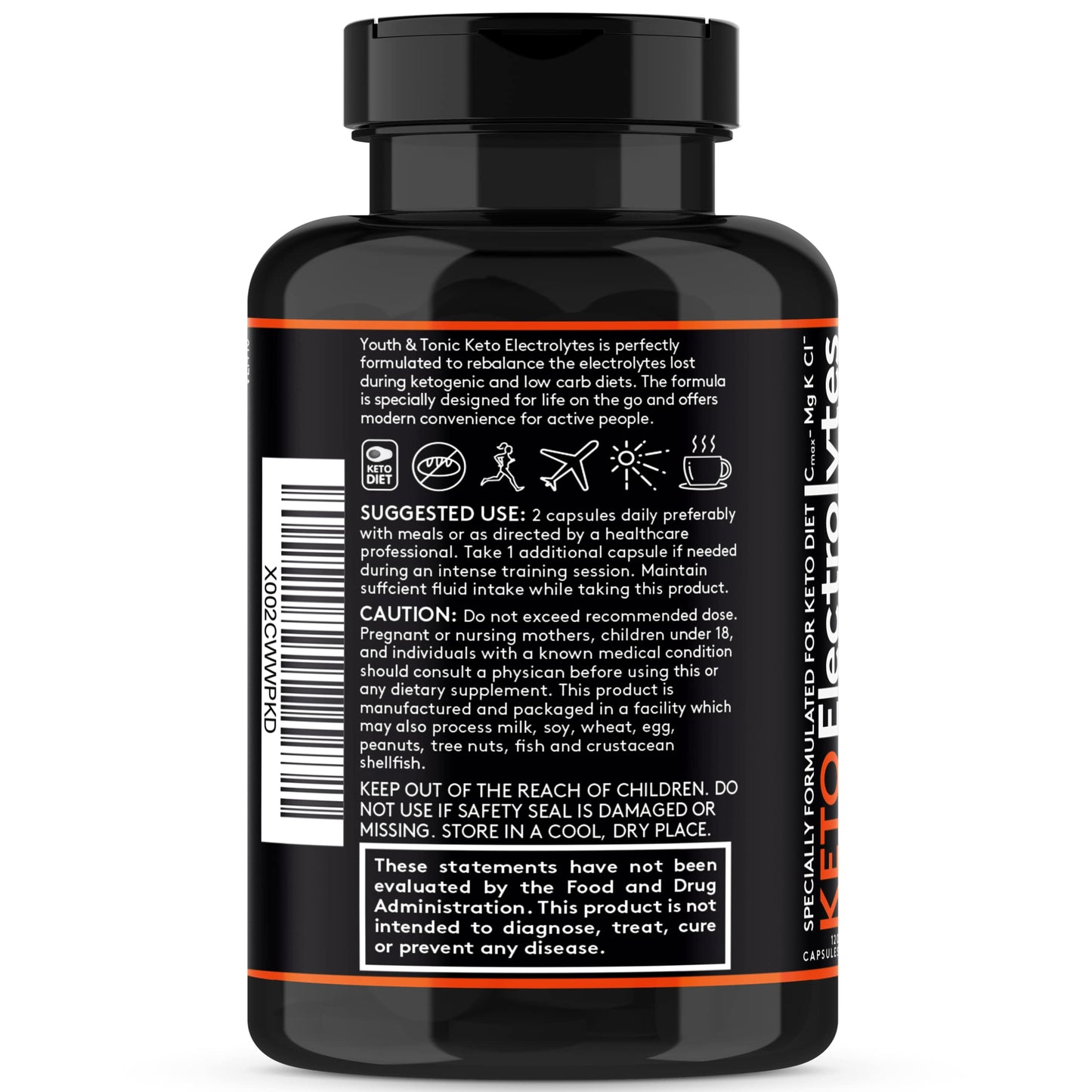 Youth & Tonic Keto Electrolyte Capsules with MCT, Magnesium, Potassium & Zinc – Probiotics, CoQ10 & Vitamin D3 for Hydration, Energy, Fasting Support, Low Carb & Carnivore Diets, 120 Capsules
