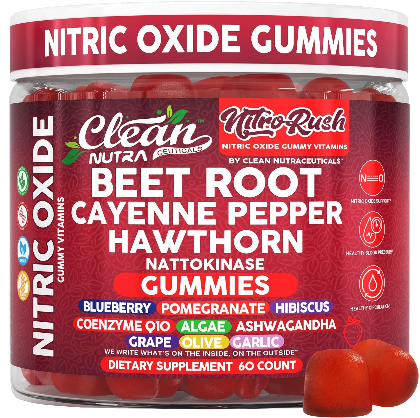 Clean Nutraceuticals Nitro Rush Nitric Oxide Gummies 60 Count