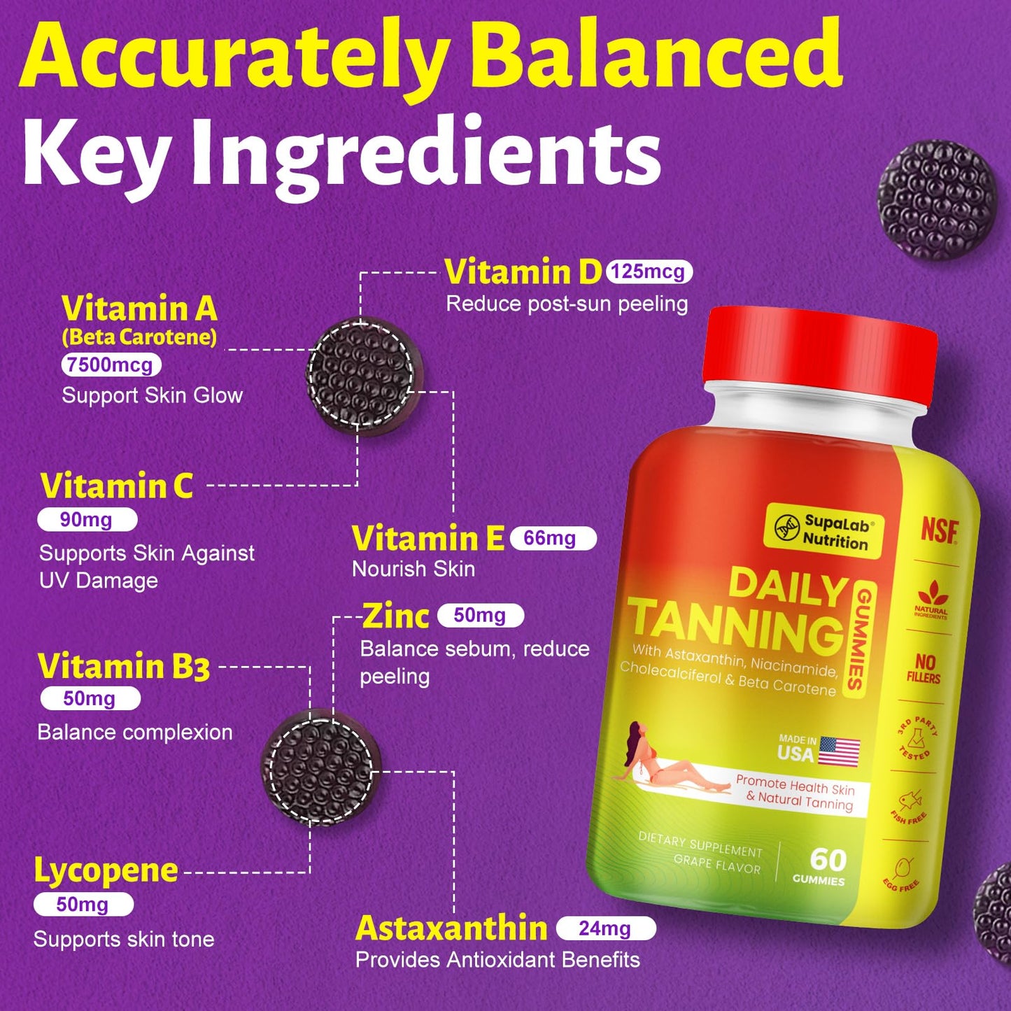 MEGNETA Tanning Gummies for Women and Men, 60 Count