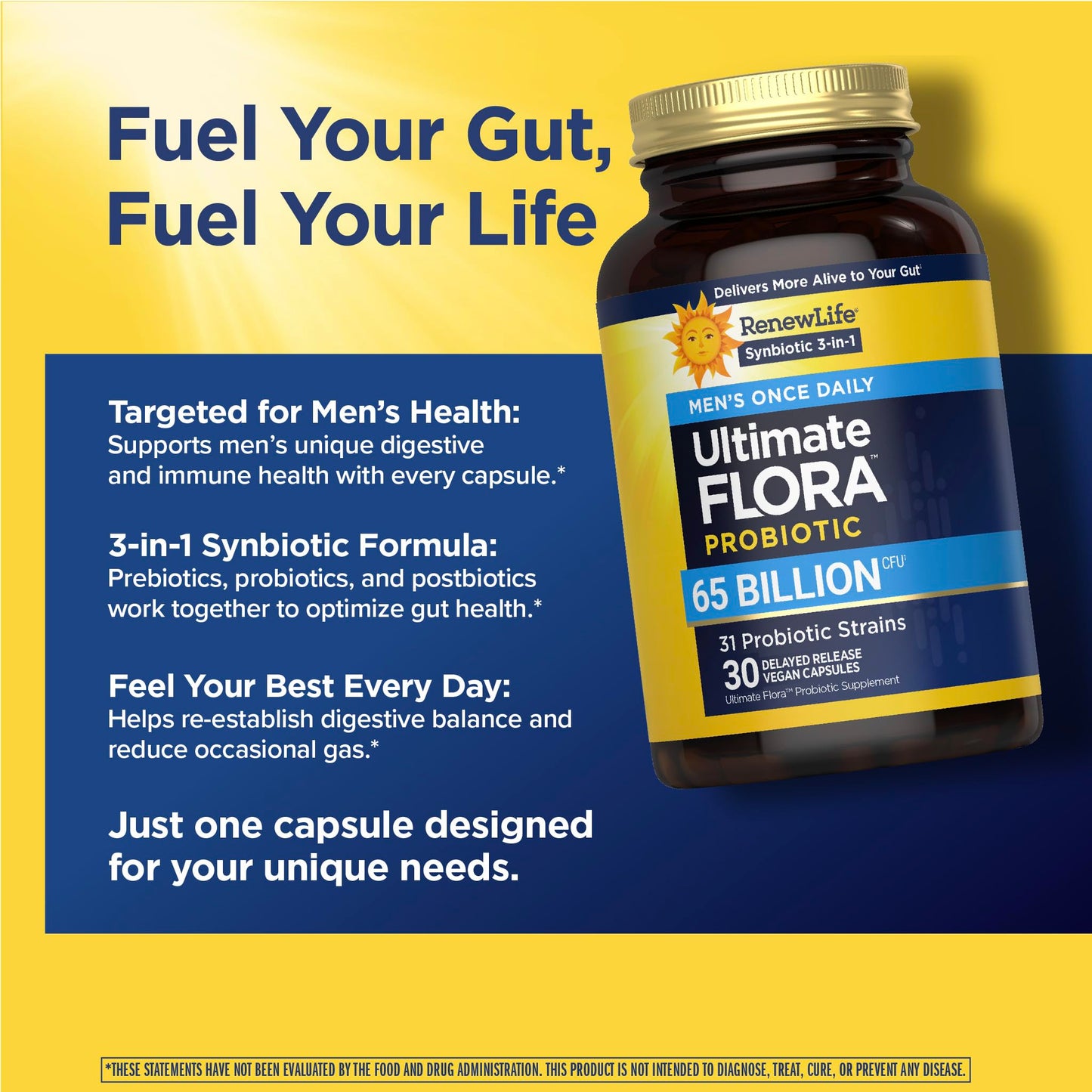 Renew Life Ultimate Flora Probiotics for Men 65 Billion CFU Delayed Release Vegan Capsule 30