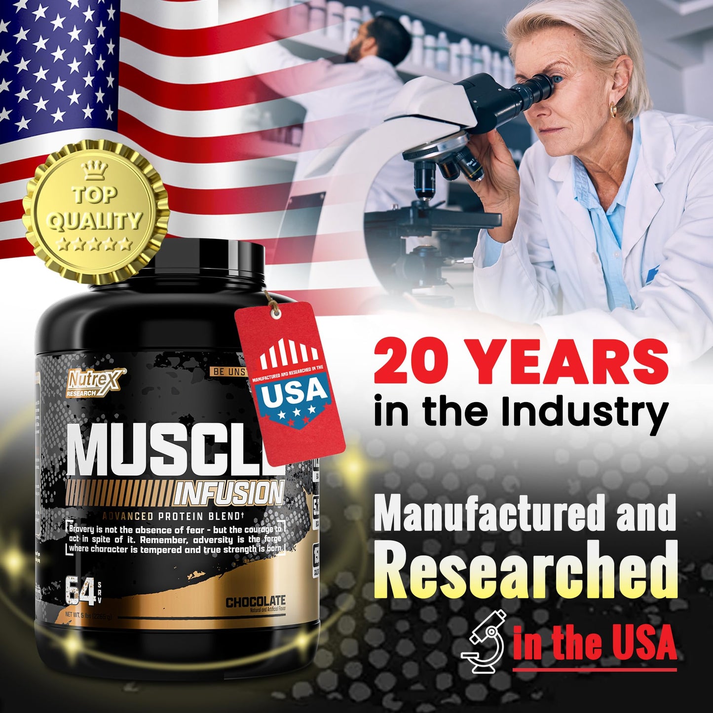 Nutrex Research Whey Protein Powder Chocolate Muscle Infusion Whey Isolate w/EAA & Hi BCAA for Muscle Gain, 5 lb, 80 Servings