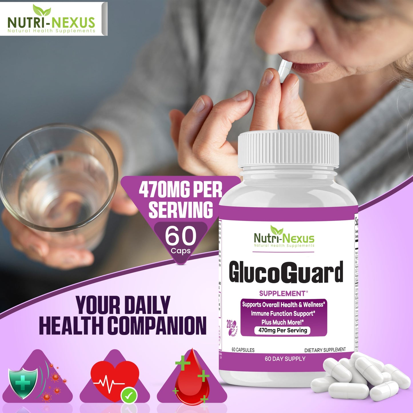 NUTRI-NEXUS GlucoGuard Immune Support & Wellness Supplement, 60 Capsules