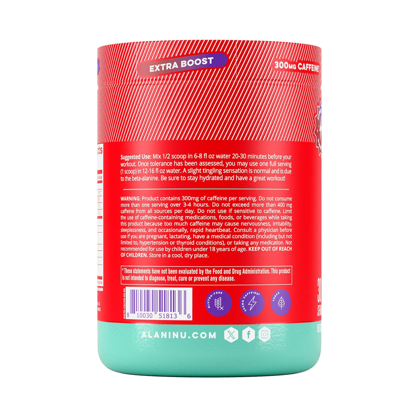 Alani Nu Pre Workout+ Powder Cherry Slush, Extra Boost, Sugar Free, 300mg Caffeine, L-Theanine, Beta-Alanine, Citrulline, 30 Servings, 13.8 Ounce