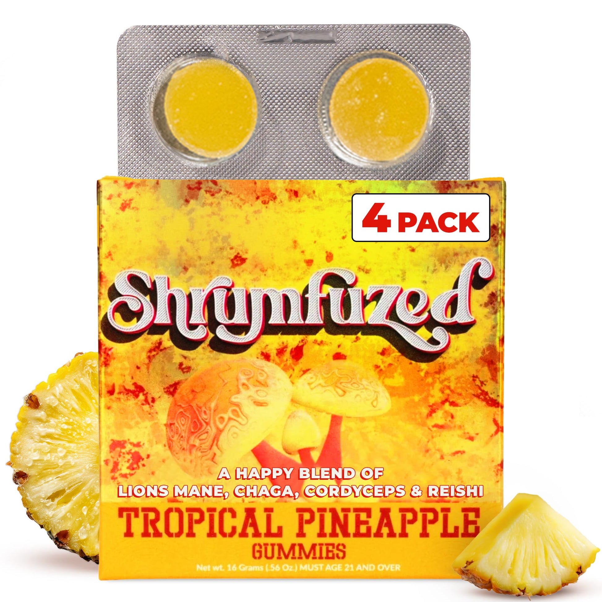 Shrumfuzed Mushroom Gummies Tropical Pineapple, 4 Count