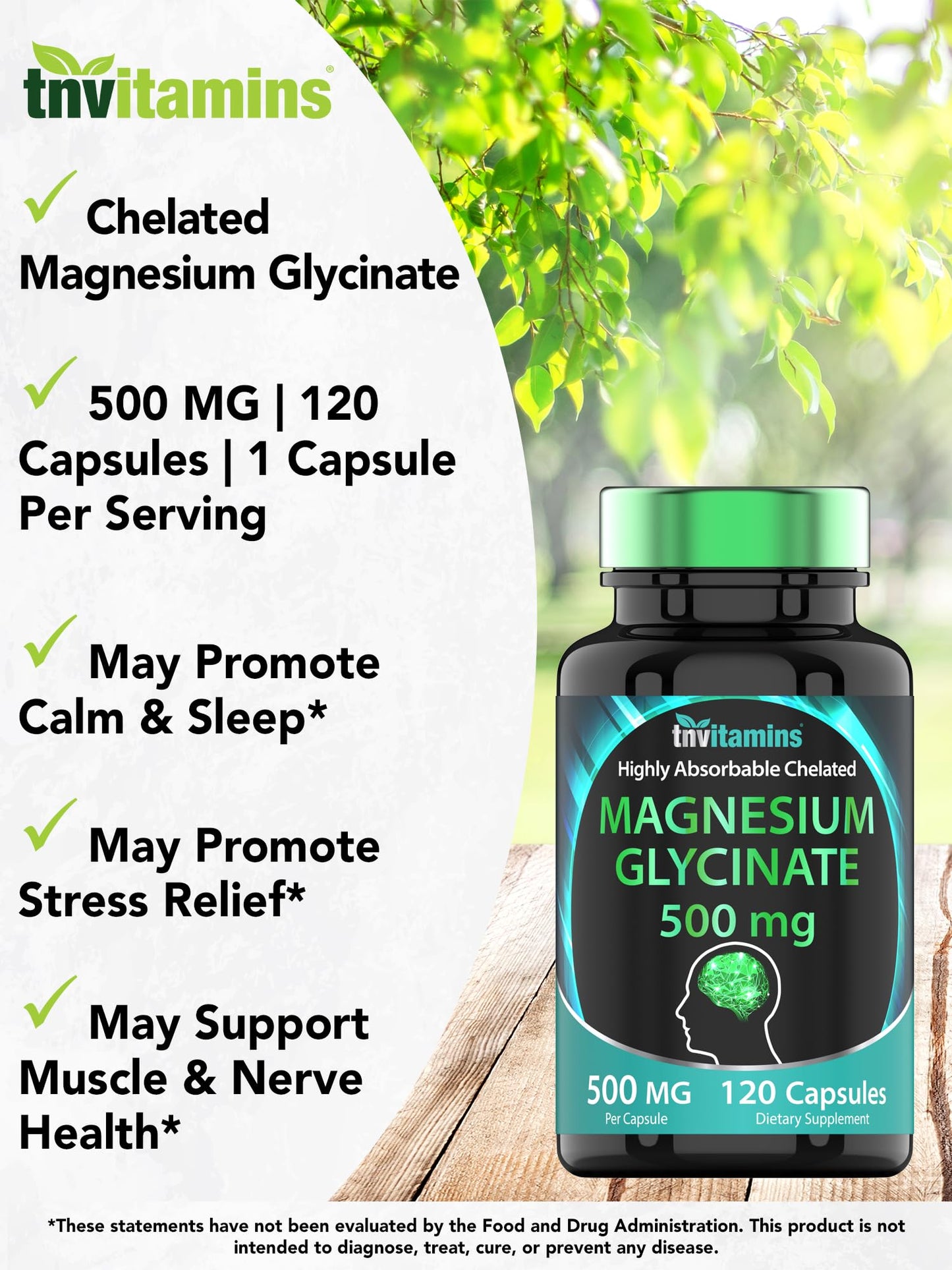 tnvitamins Magnesium Glycinate 500mg Capsule, 120 Count