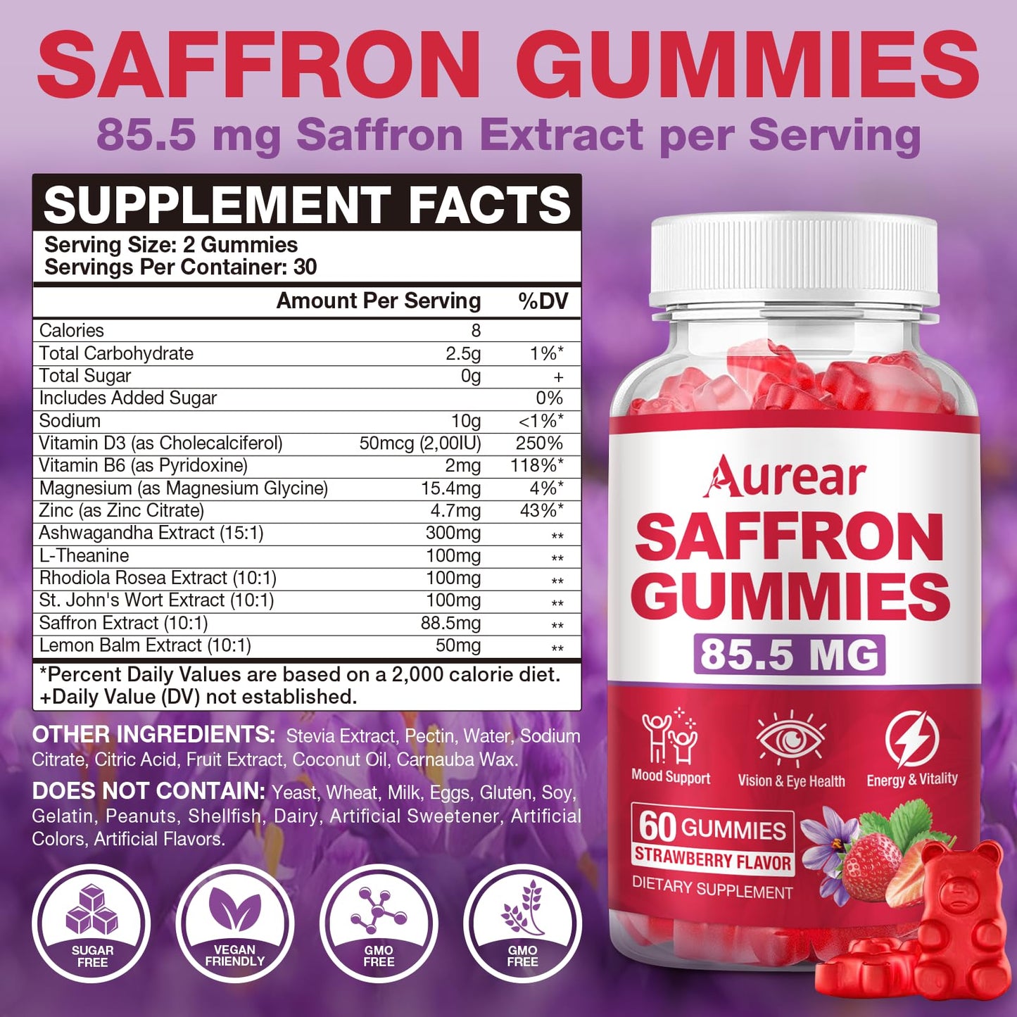 Aurear Saffron Gummies 60 Count