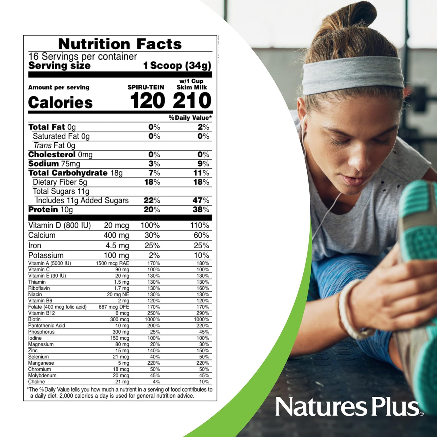 NaturesPlus SPIRU-TEIN Plus Vanilla Protein Powder, 19.2 oz, 16 Servings