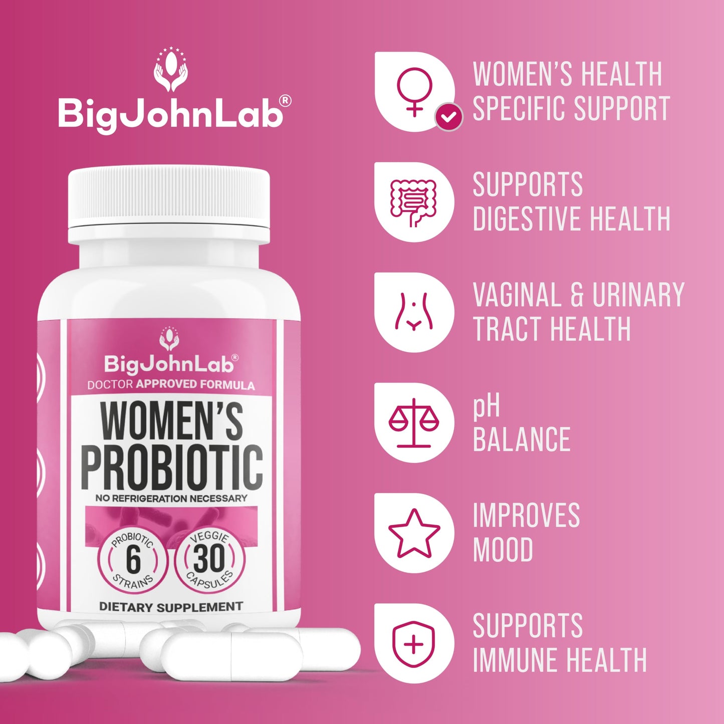 BIGJOHNLAB Women's Probiotic Supplement 30 Capsules