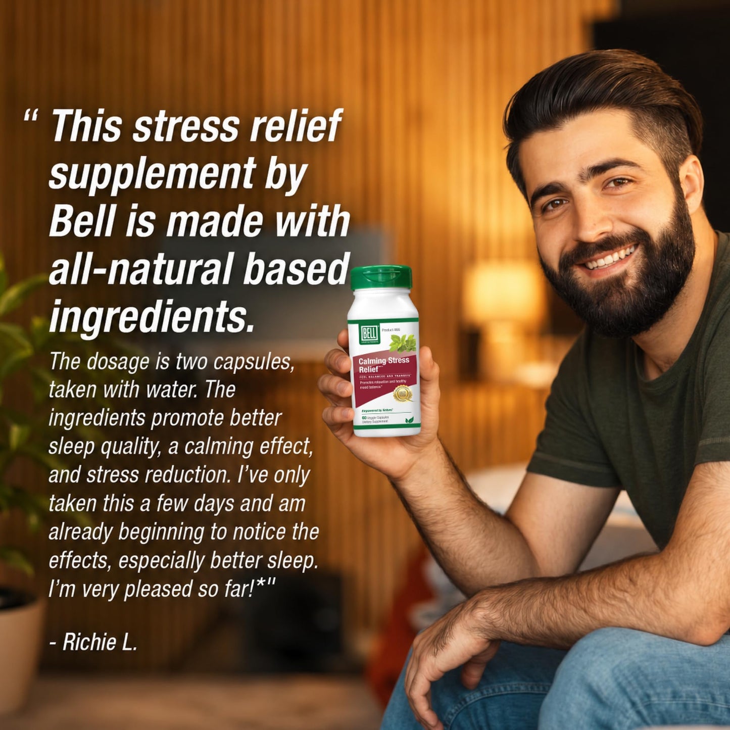 Bell Lifestyle Calming Stress Relief Herbal Blend with 5-HTP & GABA for Stress Support and Relaxation, 60 Capsules