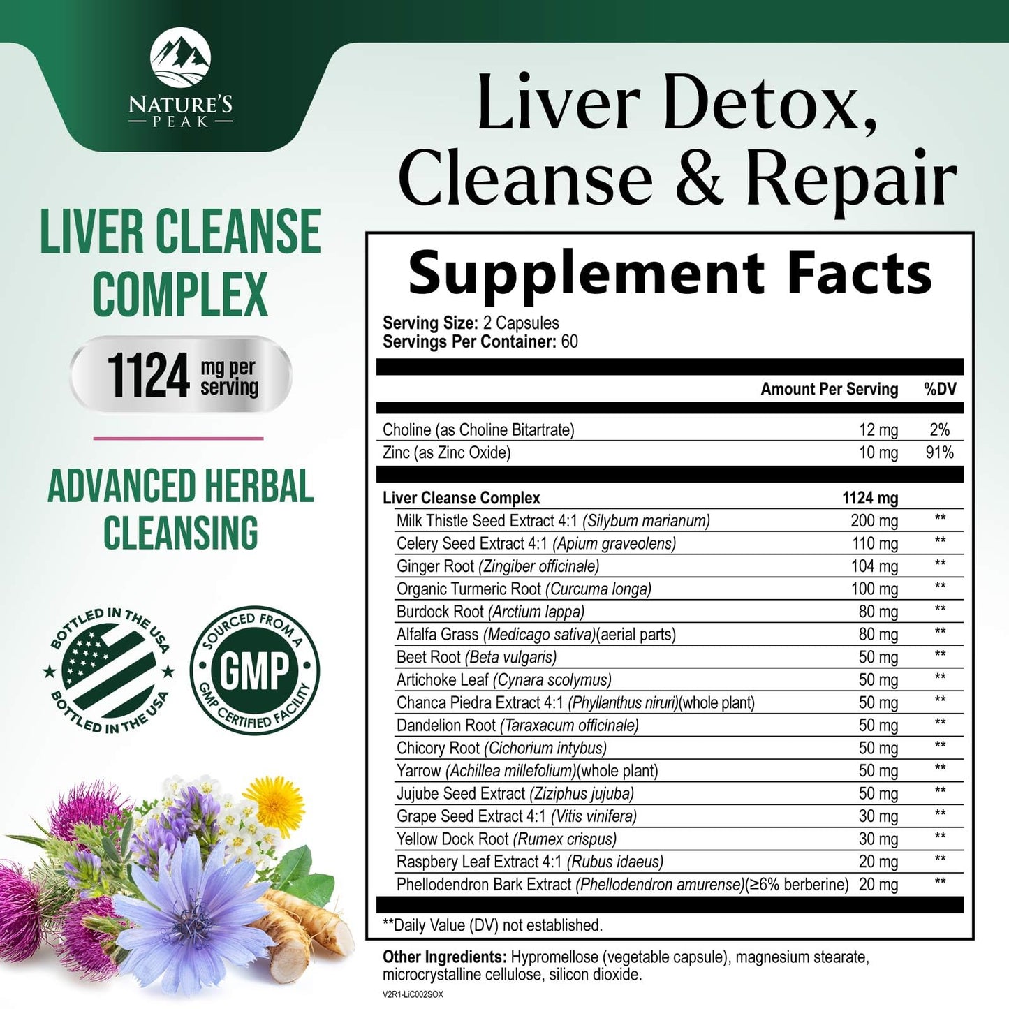 Nature's Peak Liver Cleanse Detox & Repair Milk Thistle Supplement Capsules, 120 Count