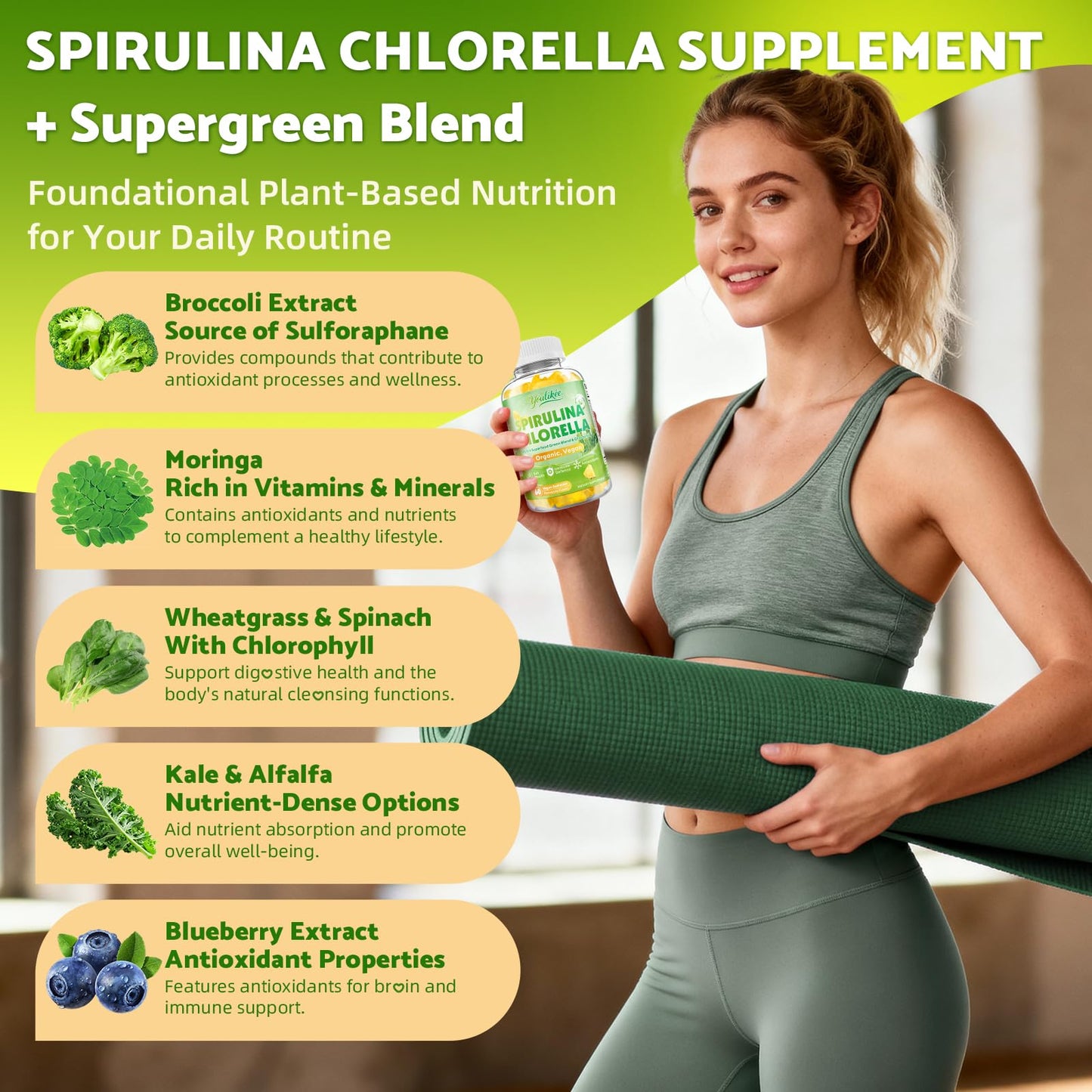 Youlikee Spirulina Chlorella Gummies 120 Gummies