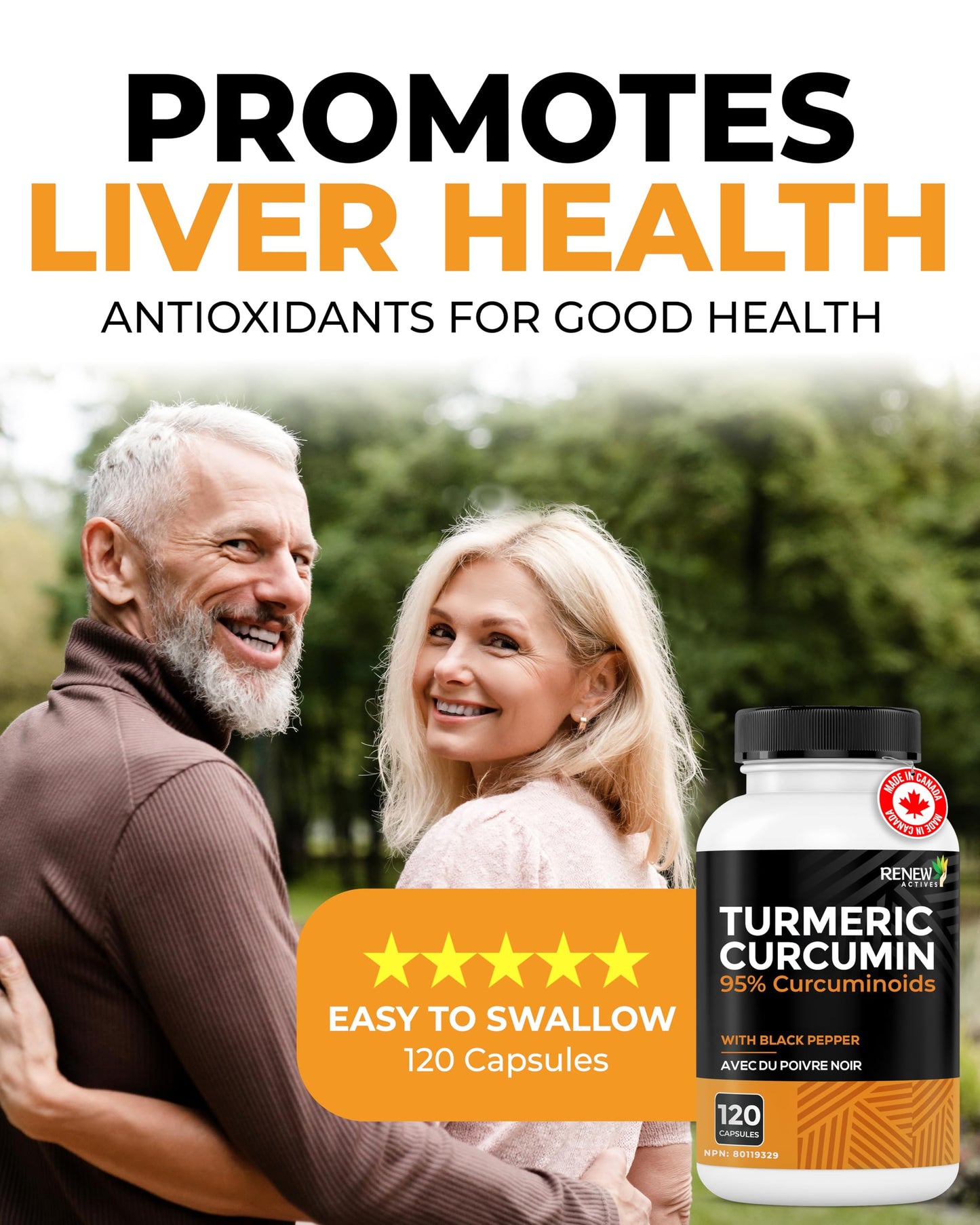 Renew Actives Turmeric Curcumin with Black Pepper, 600 mg Turmeric Root, 100 mg Curcuminoids per 2 Capsules, Supports Digestion, Liver Health, Joint Mobility, 120 Capsules