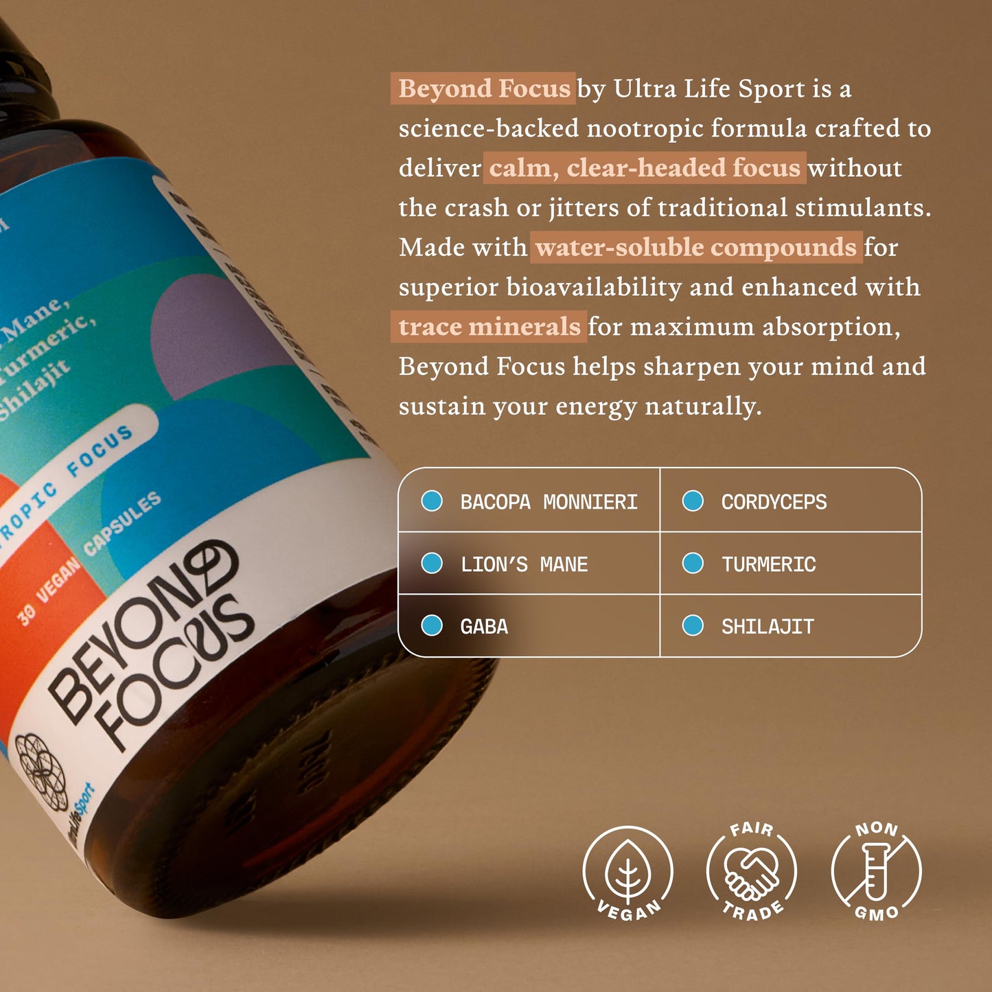 Ultra Life Sport Beyond Focus Organic Mushroom Supplement Capsule 30
