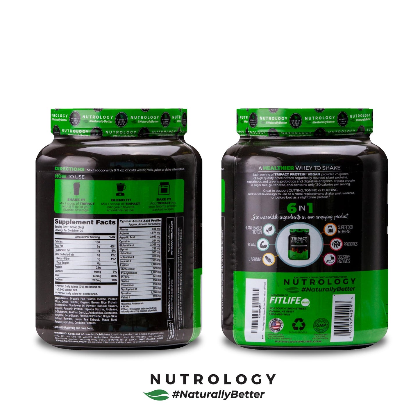 Nutrology TRIPACT Vegan Protein Powder Chocolate Peanut Butter, 1.5 Pound