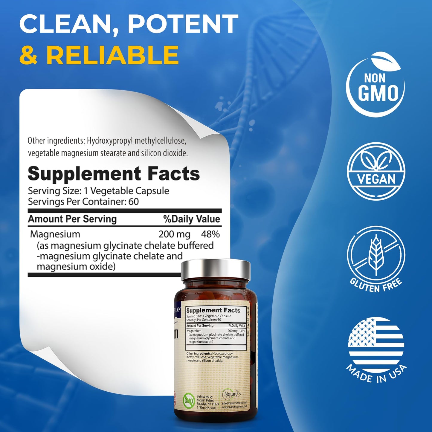 Nature's Potent Magnesium Glycinate 200mg Capsule, 60 Capsules