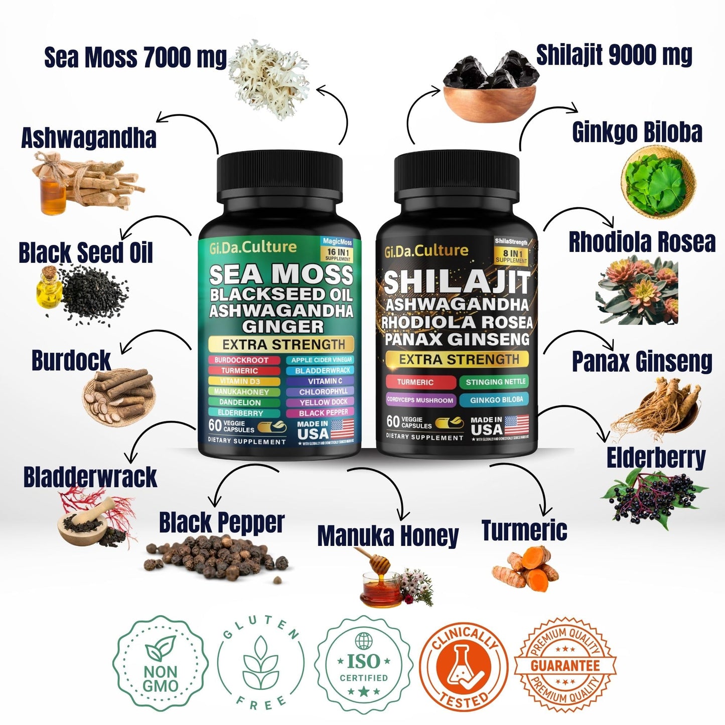 Gi.Da.Culture Shilajit and Sea Moss Combo Capsules 120