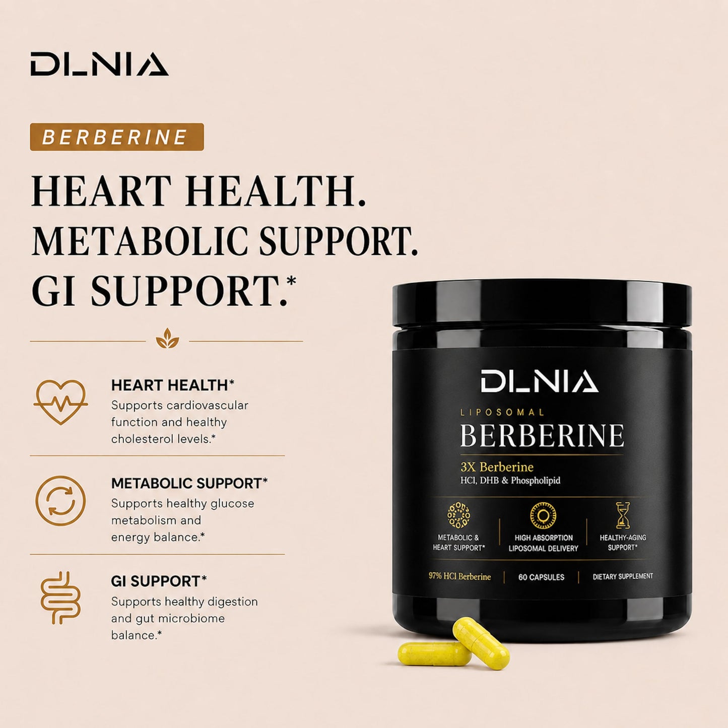 DLNIA Liposomal Berberine Supplement Capsule, 60 Count