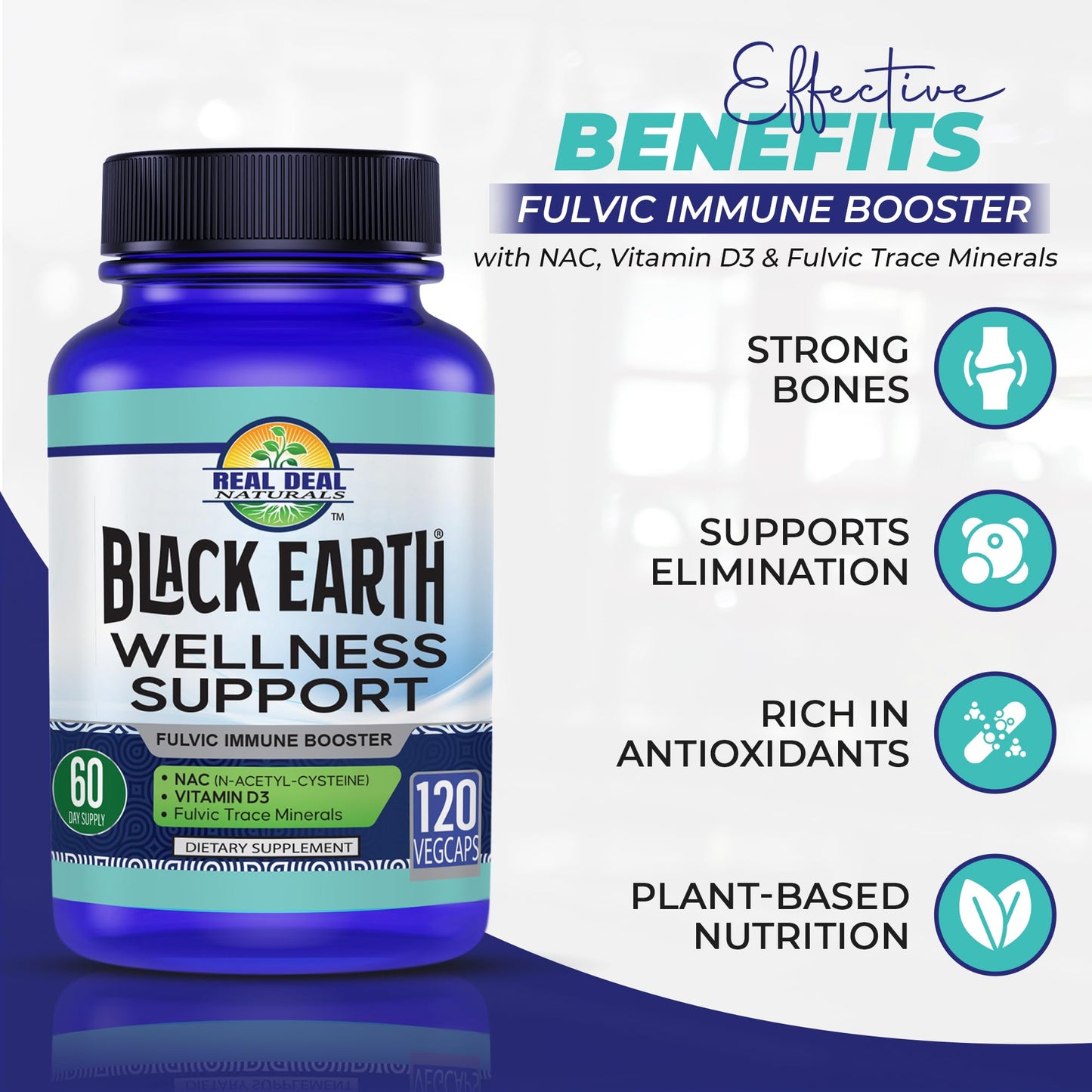 REAL DEAL NATURALS Black Earth Wellness Support Immune Formula Capsules 120
