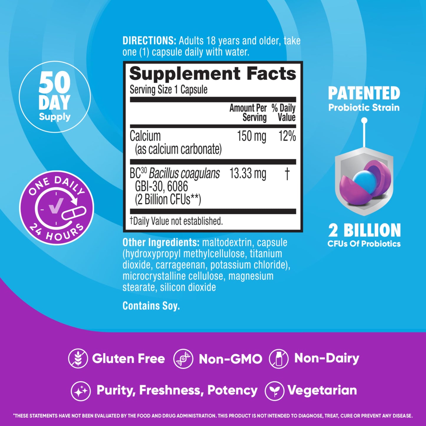 Digestive Advantage Probiotics for Digestive Health Capsules, 50 Count