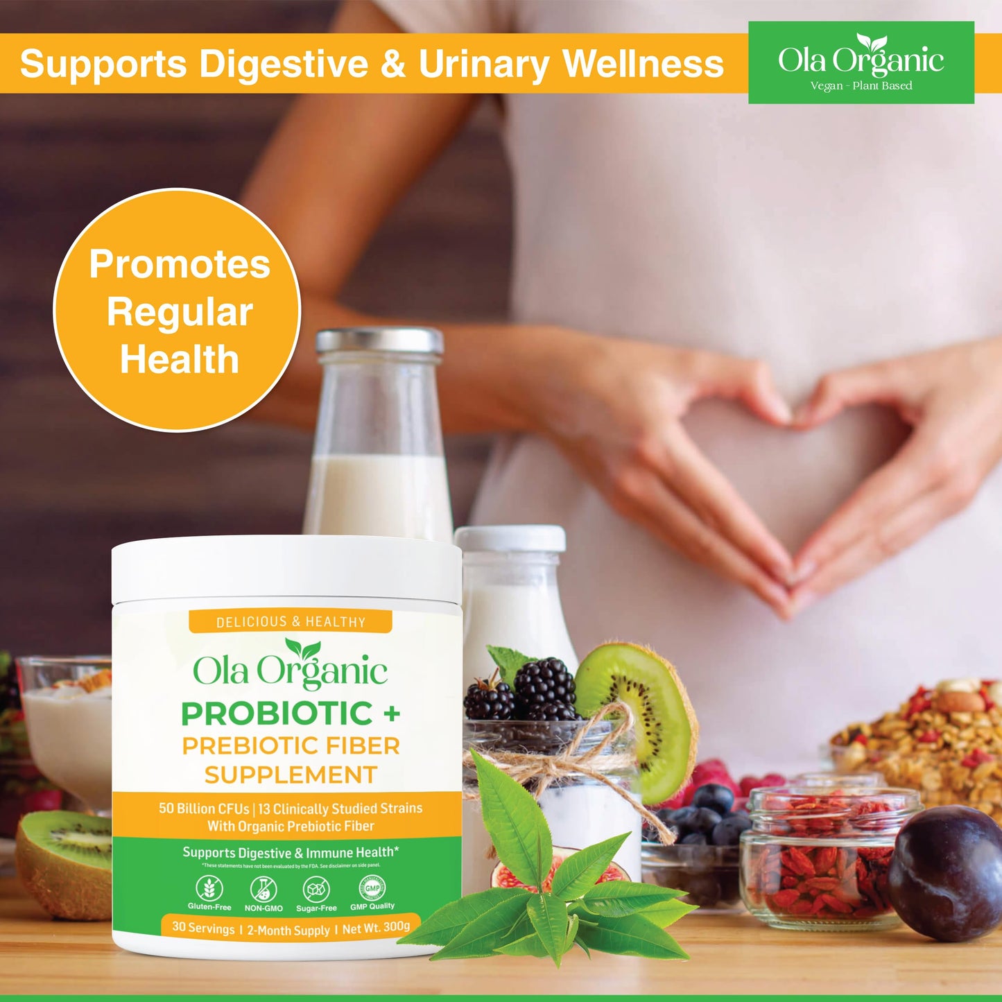 Ola Organic Probiotic Powder with Prebiotics, 10.58 oz