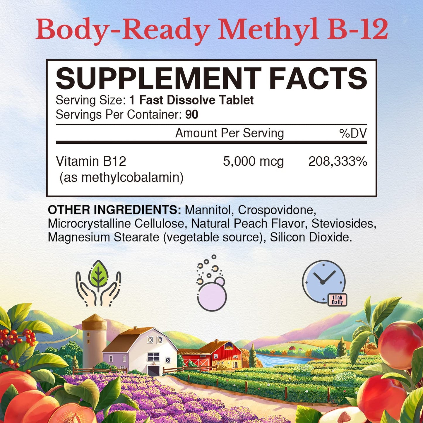 Vitalitown Vitamin B12 (Methyl B12) 5000 mcg, Fully Bioactive Form, 90 Tablets