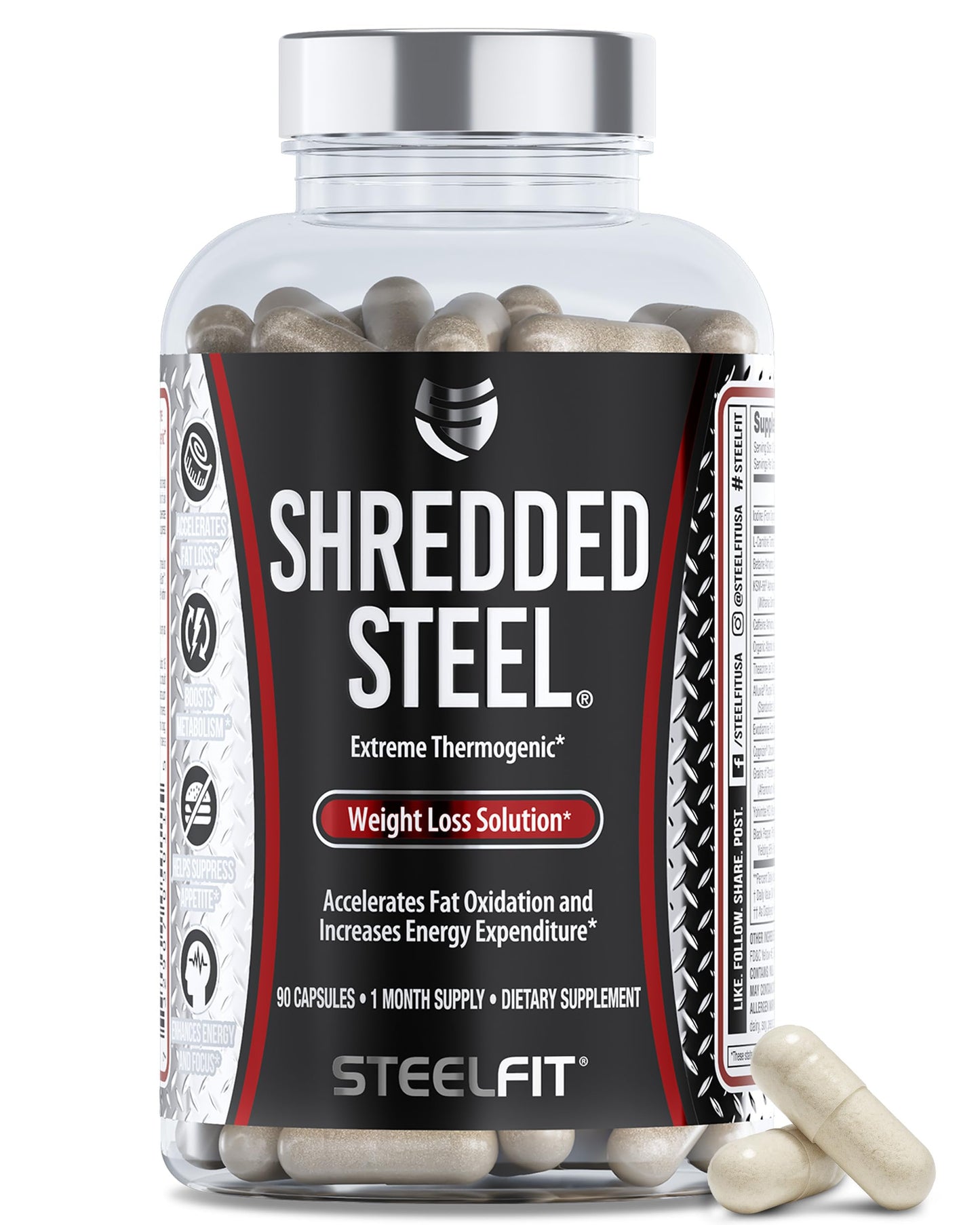 SteelFit Shredded Steel - Extreme Weight Loss Supplement, 90 Capsules