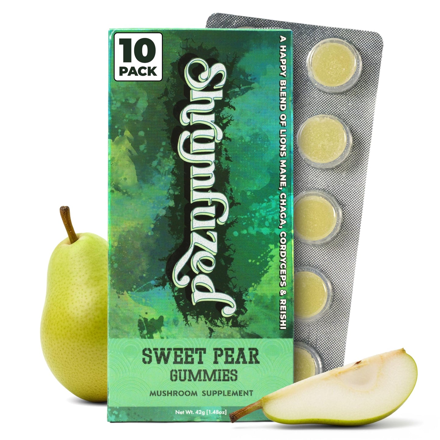 Shrumfuzed Mushroom Gummies Sweet Pear Gummy 10 Count
